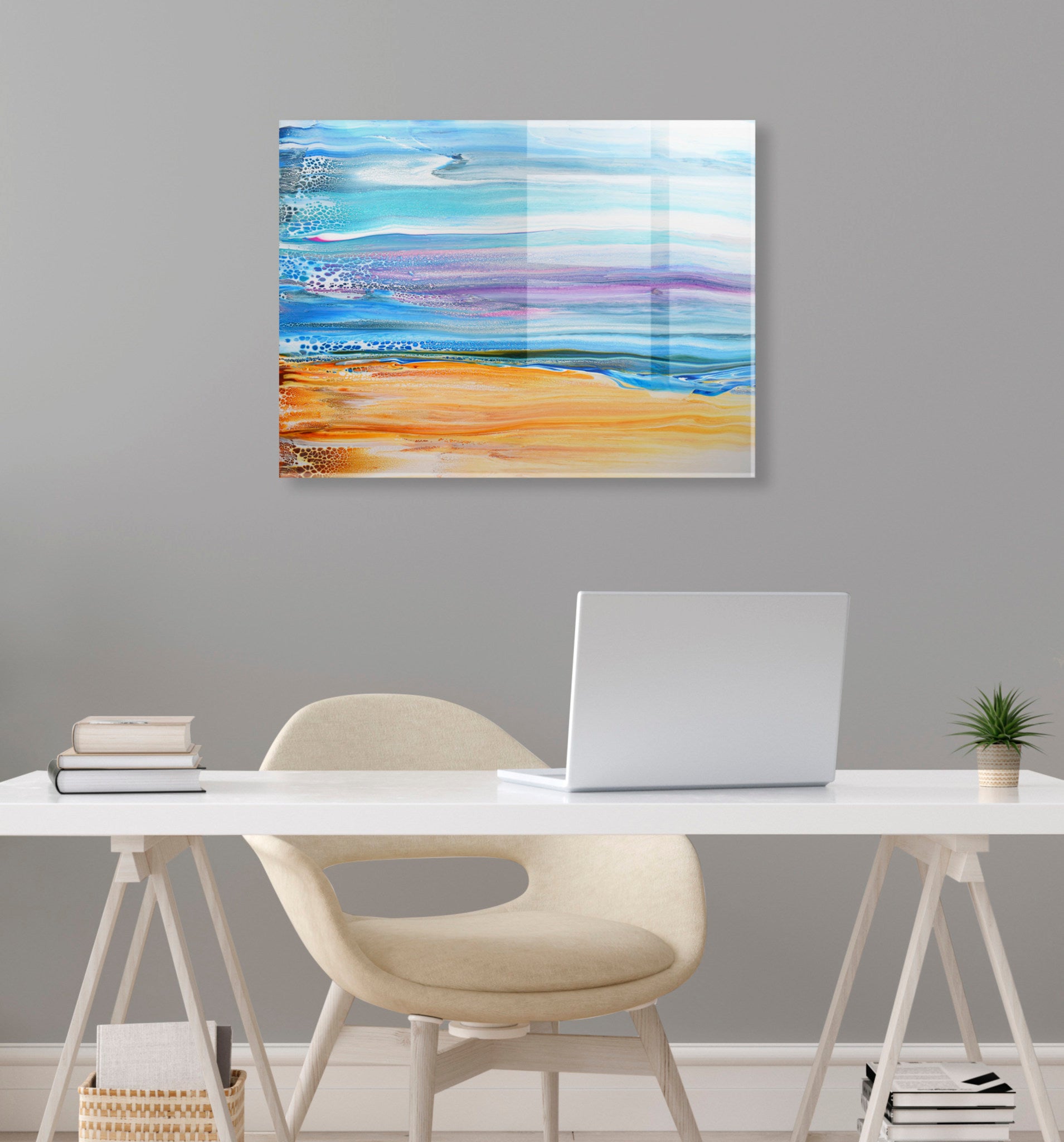 Sand and Surf Floating Acrylic Art by Xizhou Xie