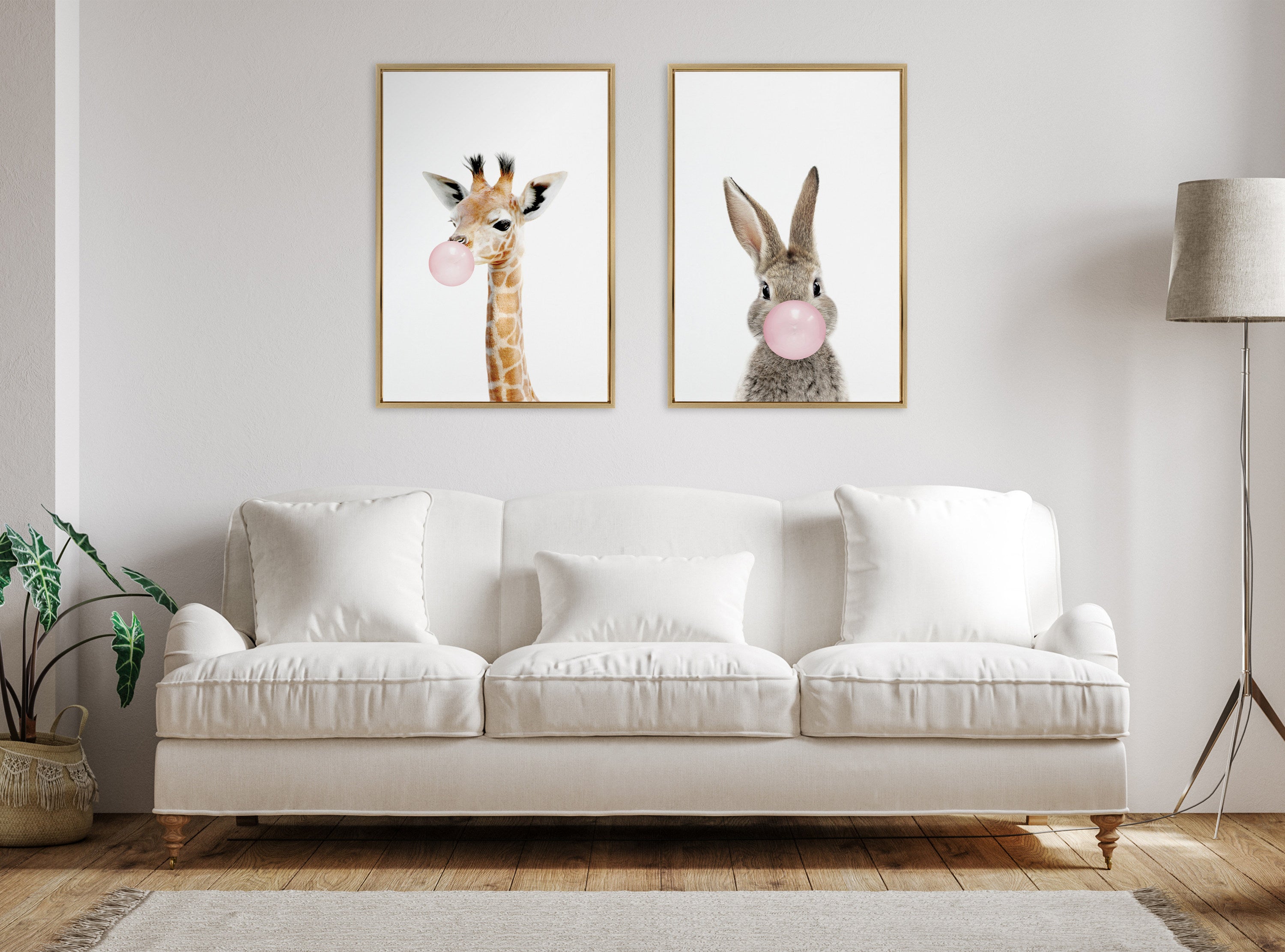 Sylvie Bubble Gum Giraffe Framed Canvas by Amy Peterson Art Studio
