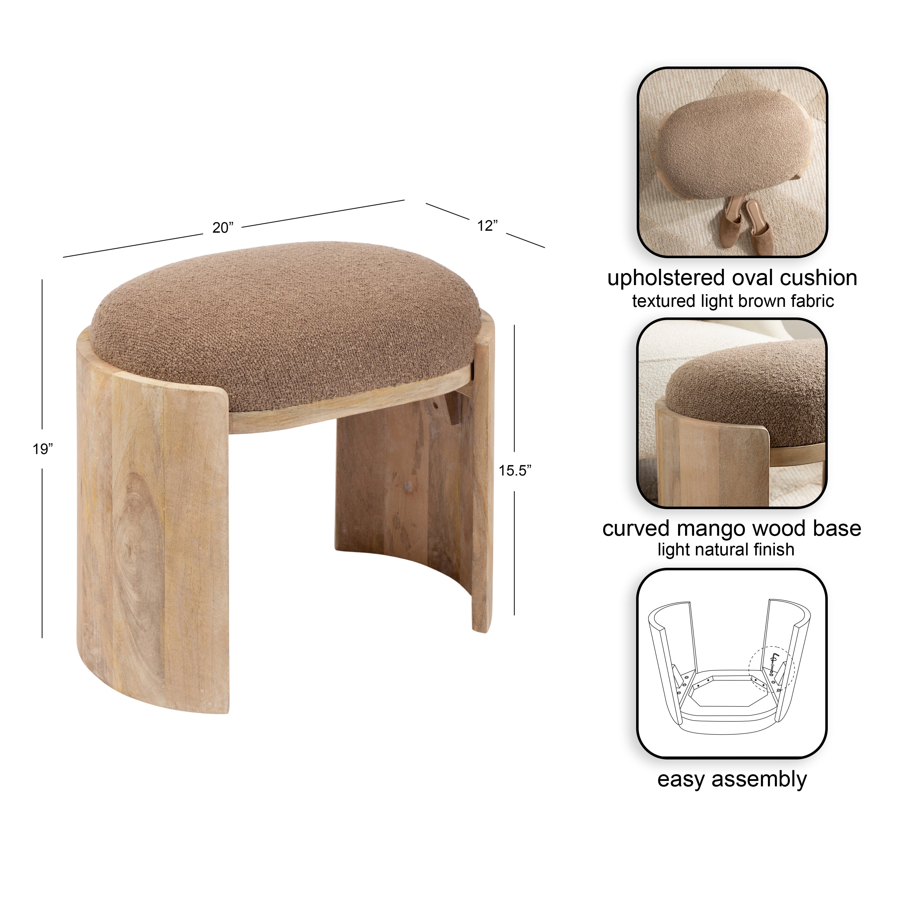 Standard Ottoman Natural Beige 20x12x19 2