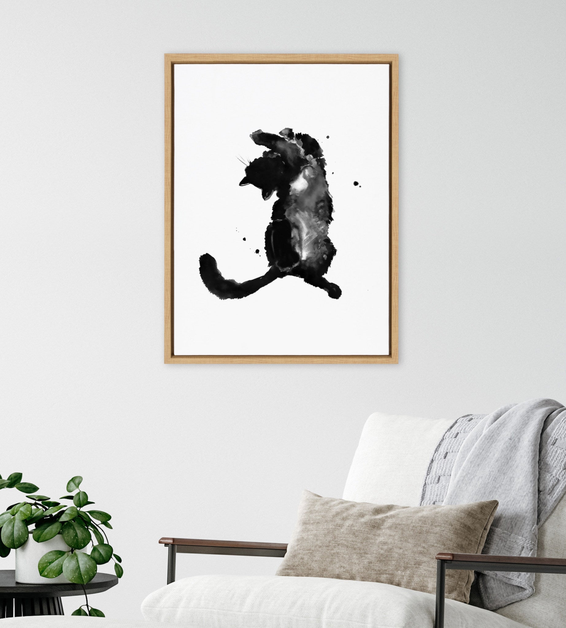 Sylvie Playful Cat BW Framed Canvas by Viola Kreczmer