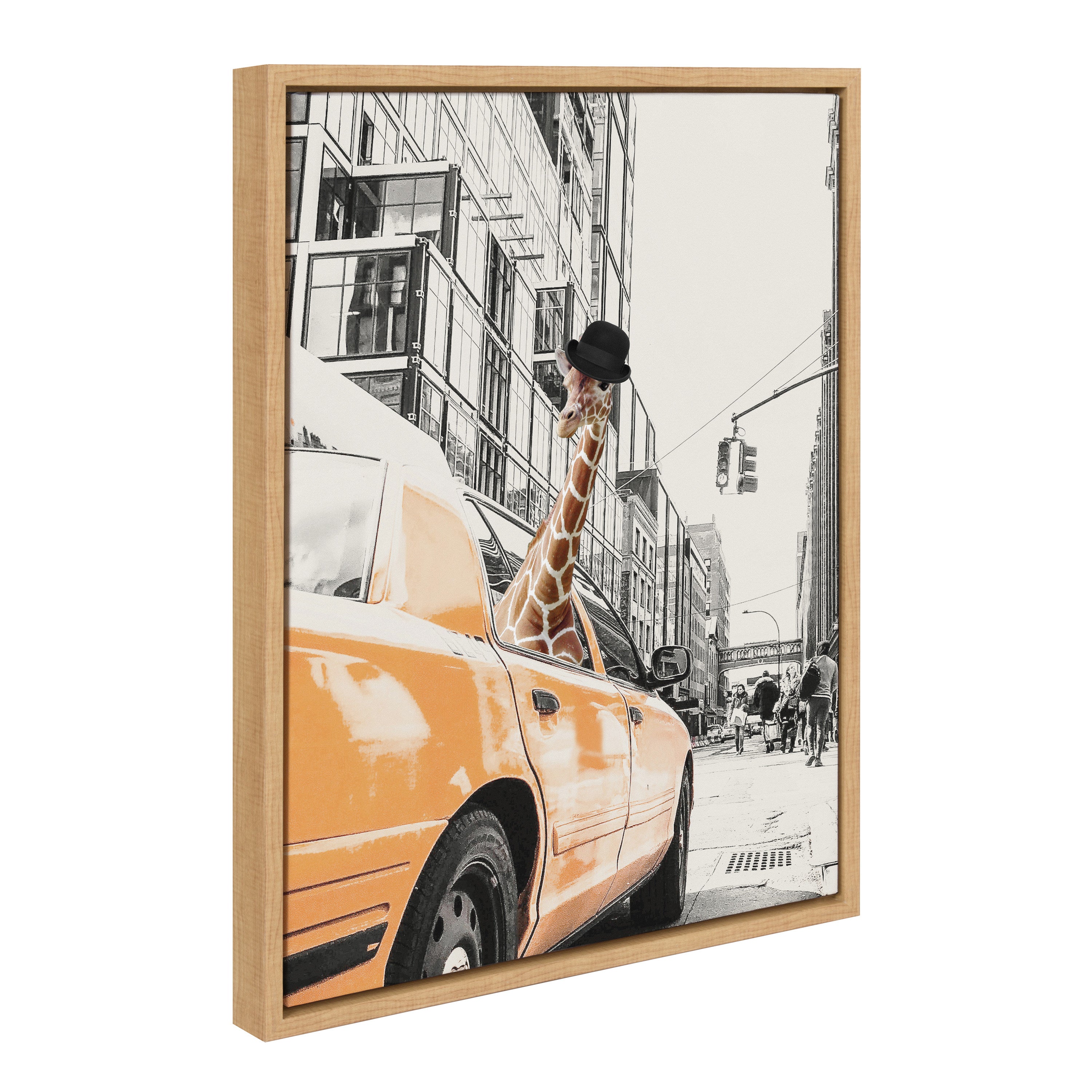 Sylvie Giraffe in New York Framed Canvas by July Art Prints