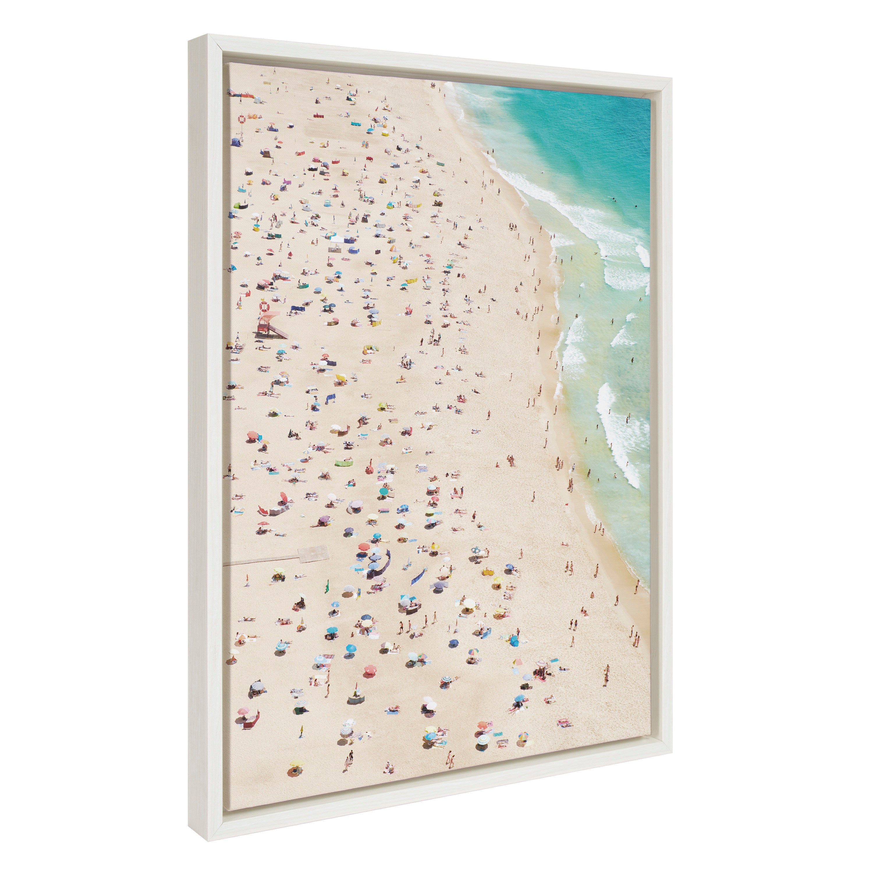 Sylvie Crowded Beach from Above Framed Canvas by Amy Peterson Art Studio