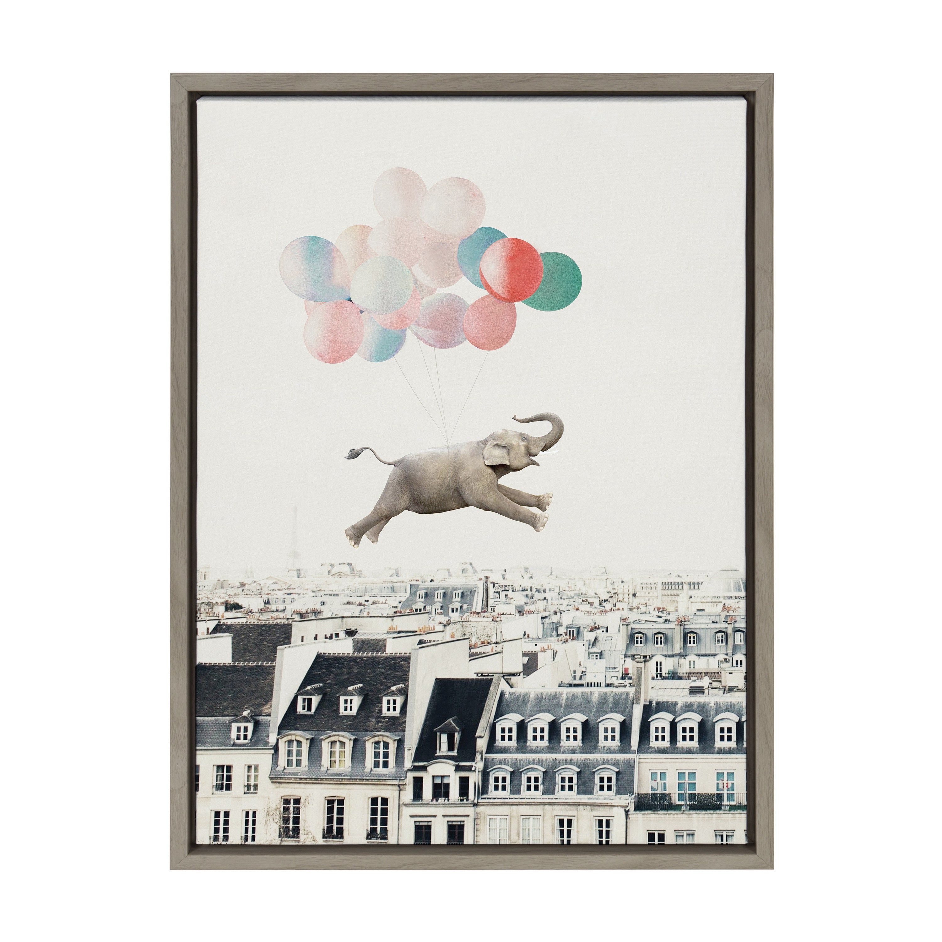 Sylvie Happy Elephant in Paris Framed Canvas by July Art Prints