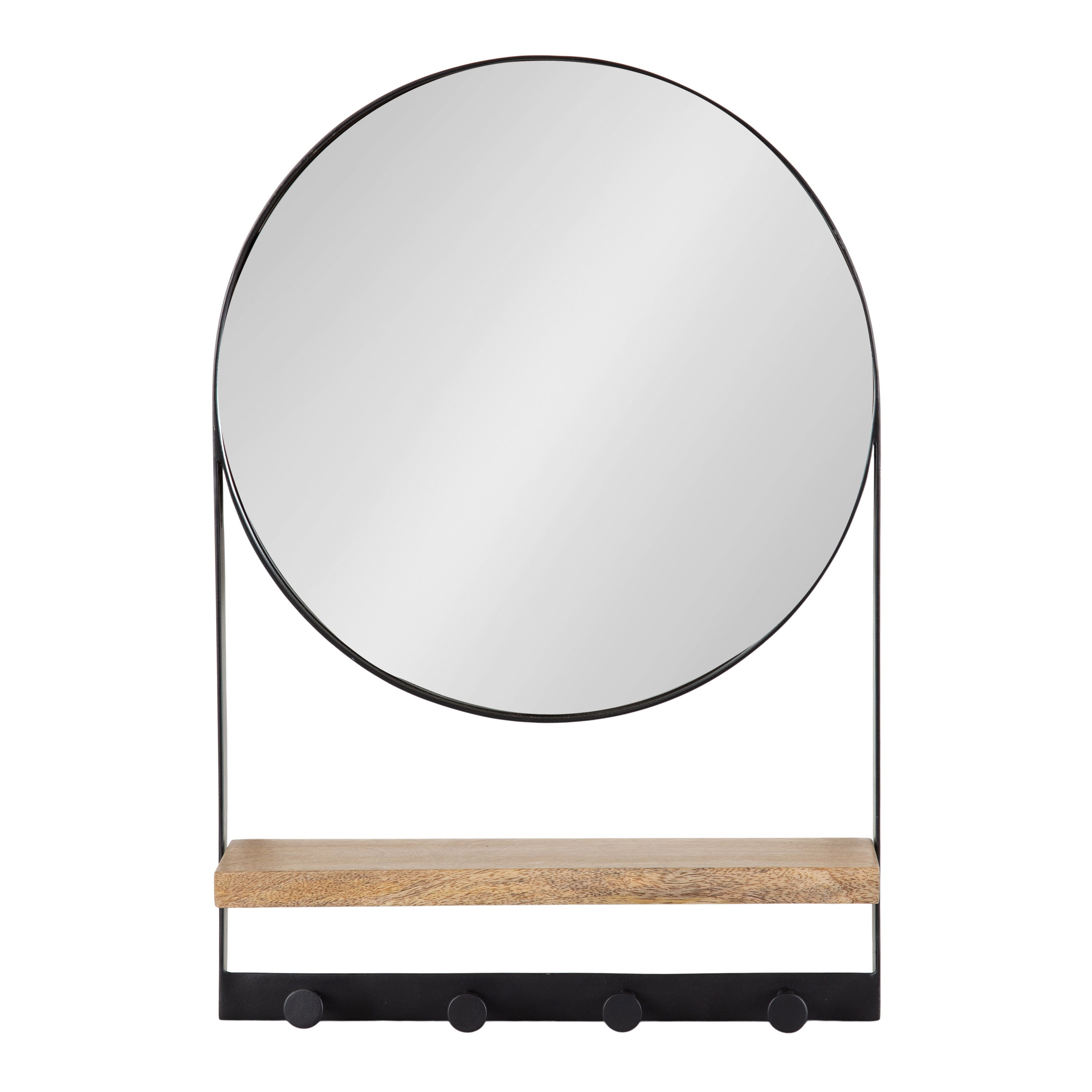 Chadwin Round Mirror with Shelf and Hooks
