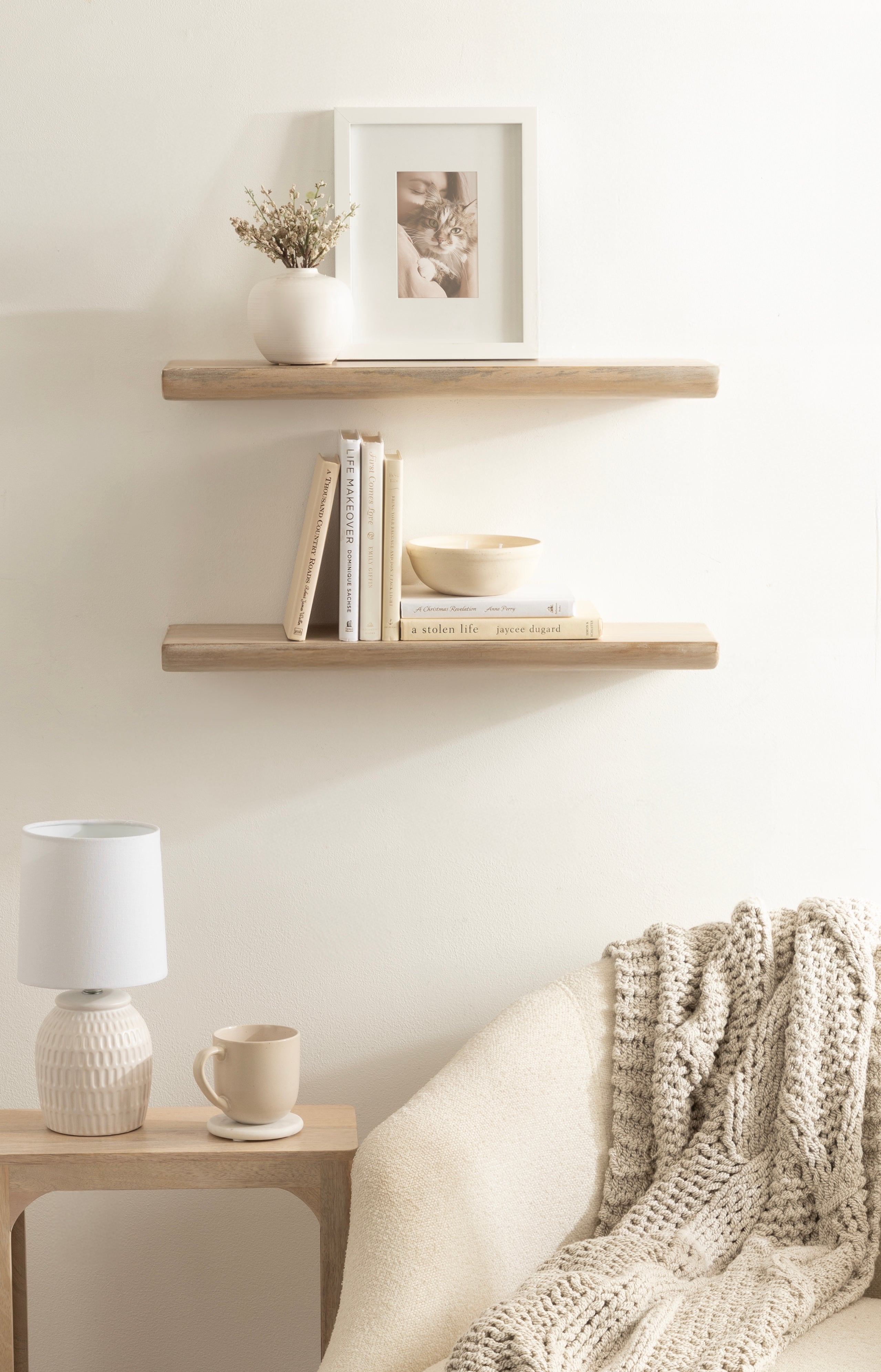 Floating Shelf Natural Beige 2 Piece 24 Inch 8