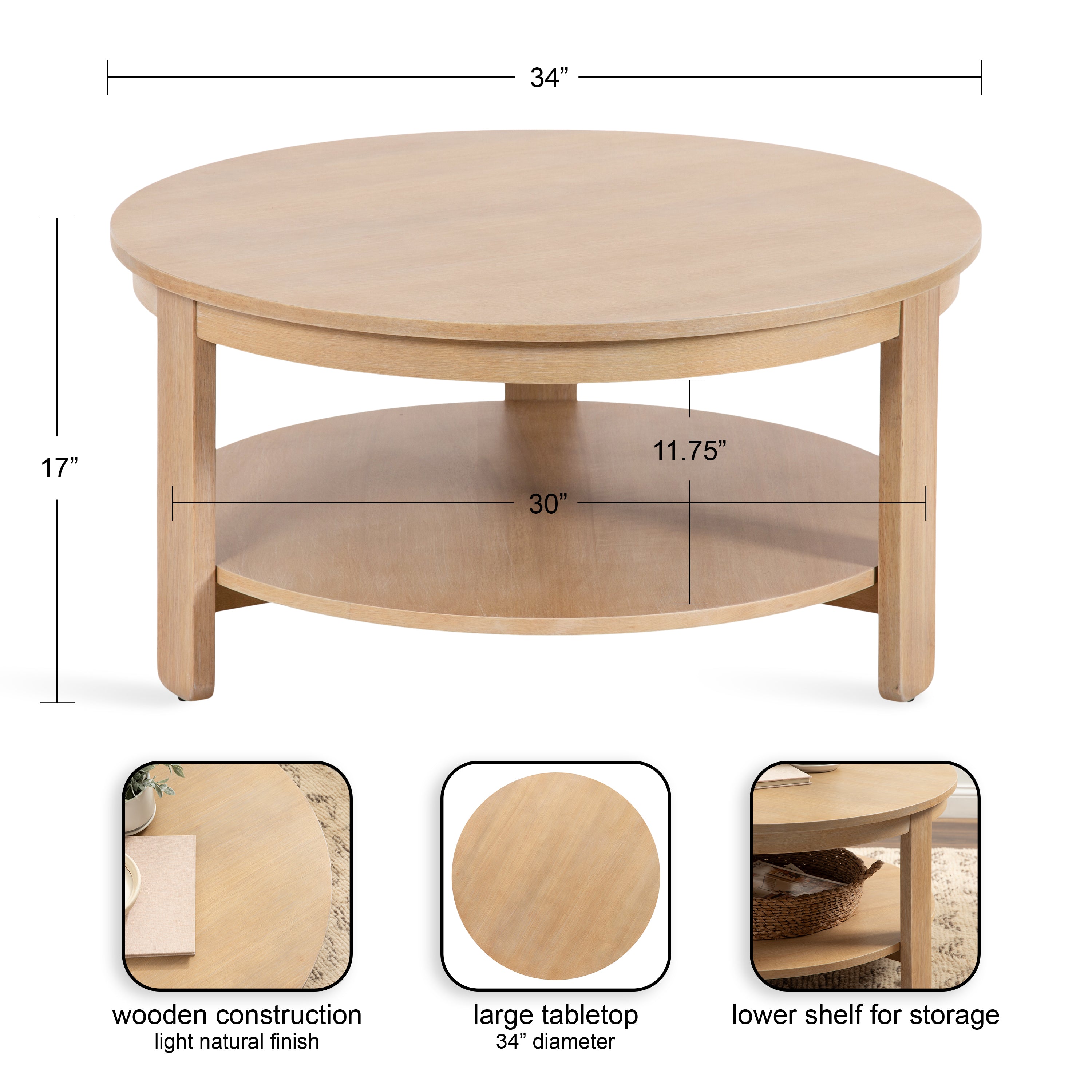 Coffee Table Natural Beige 34x34x17 2