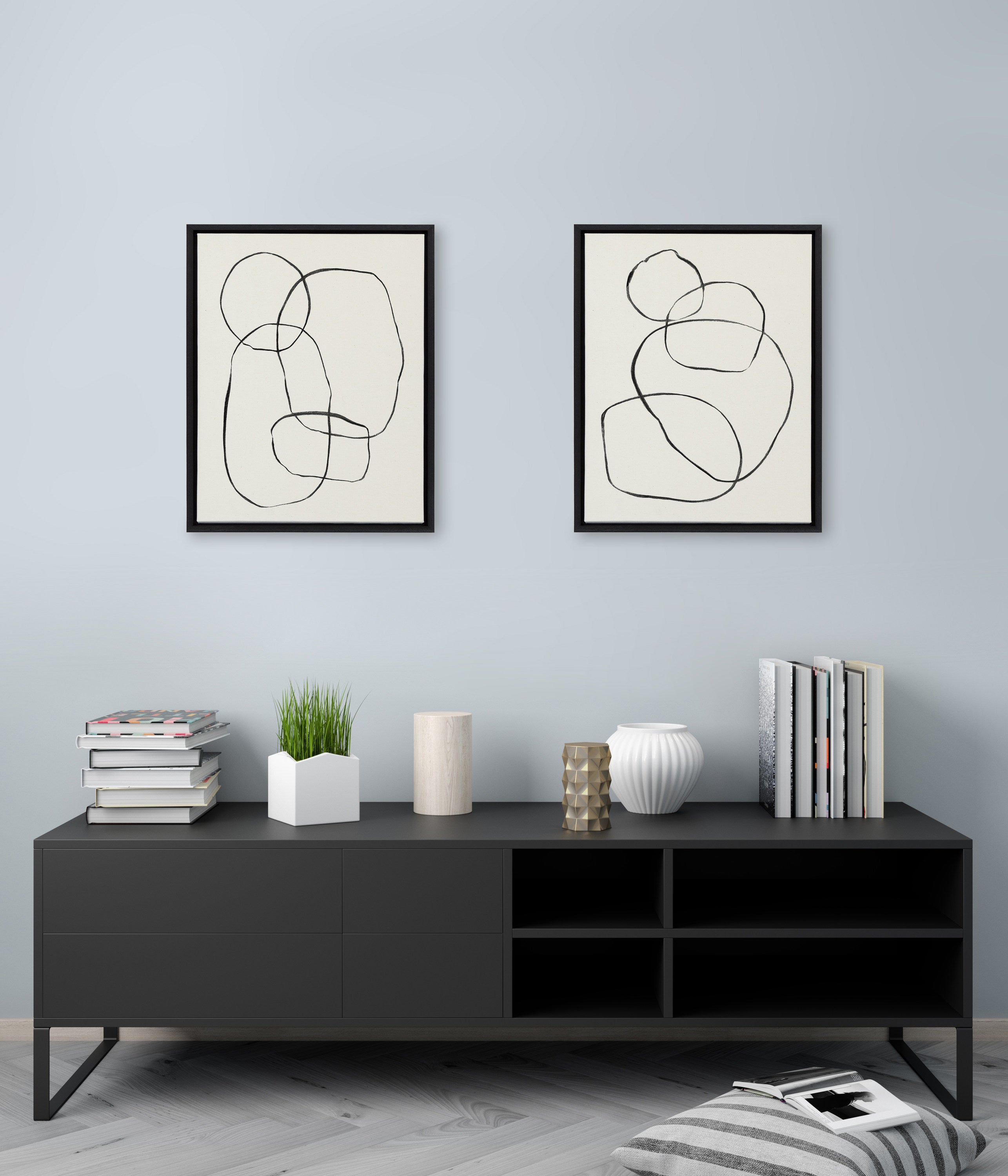 Sylvie Going in Circles Framed Textured Canvas Set by Teju Reval of SnazzyHues
