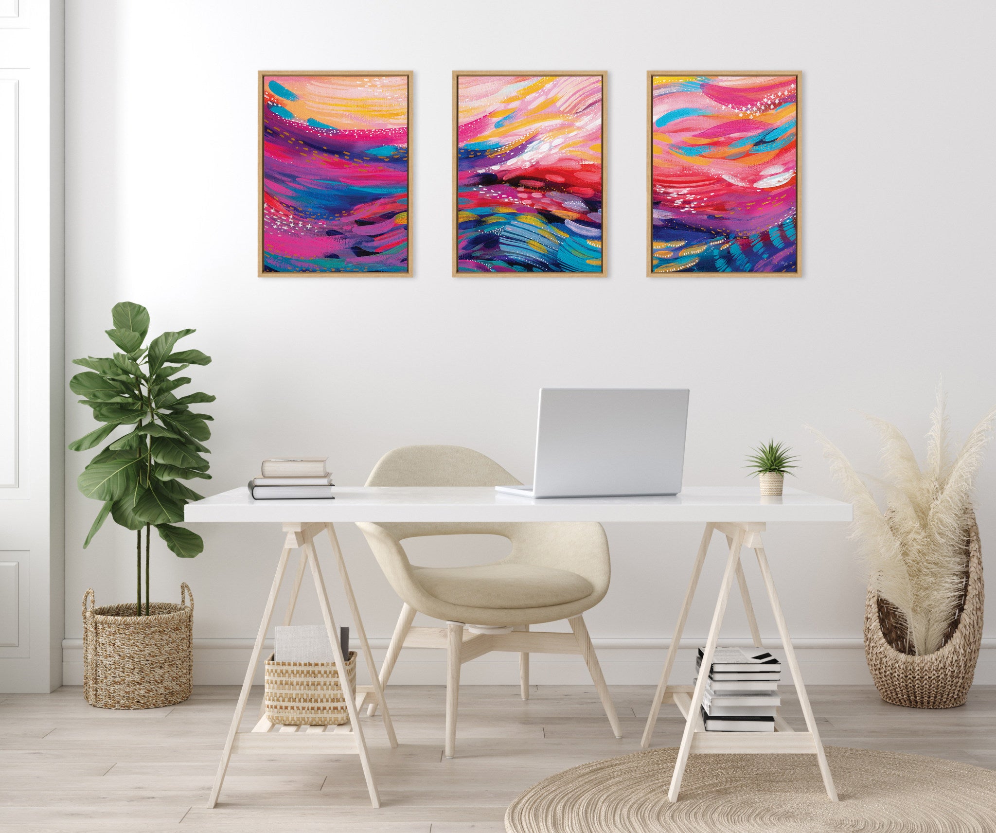 Sylvie EV Brush Strokes 90 A, B and C Framed Canvas Art Set by Jessi Raulet of Ettavee
