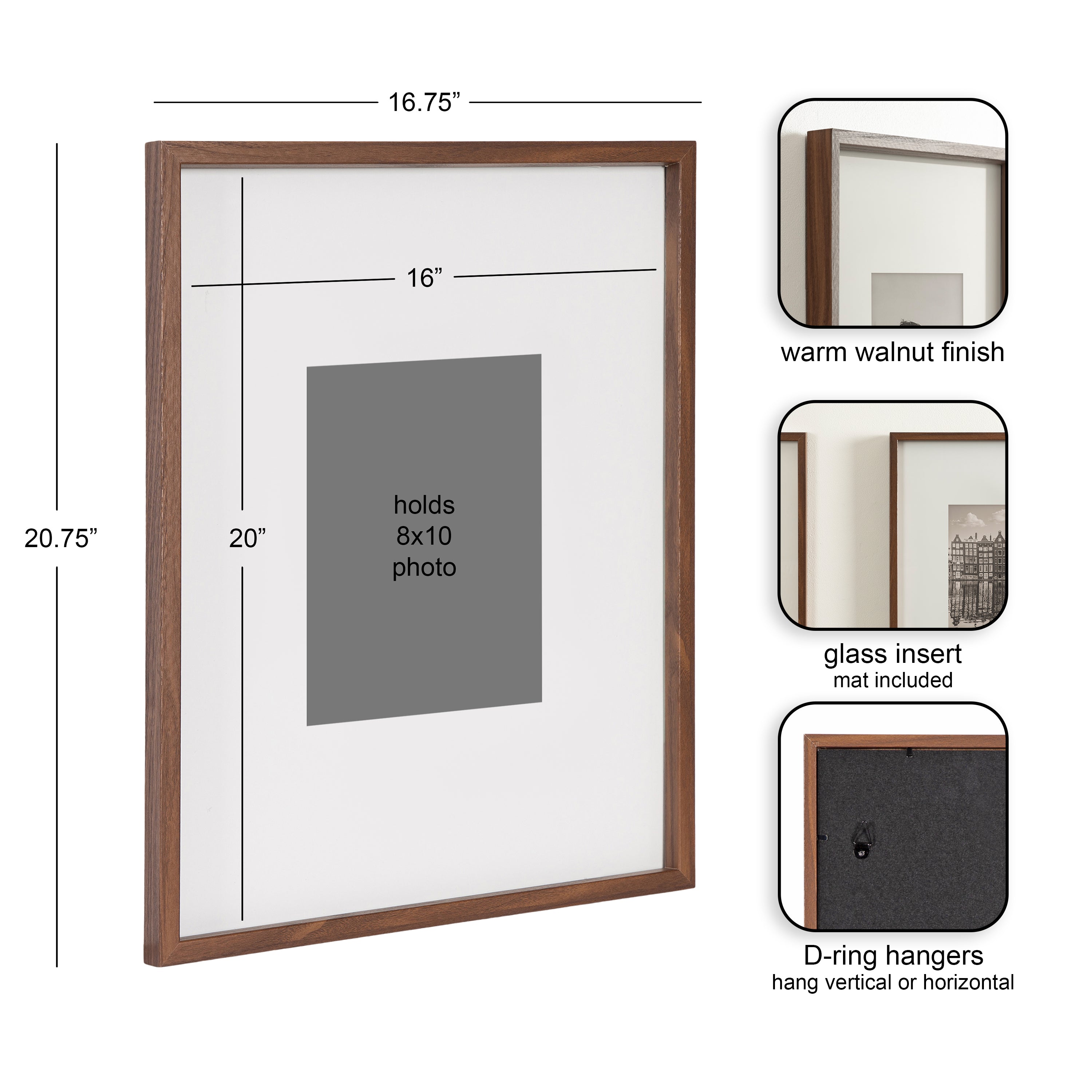 Wall Frame 16x20 matted to 8x10 Walnut Brown 2