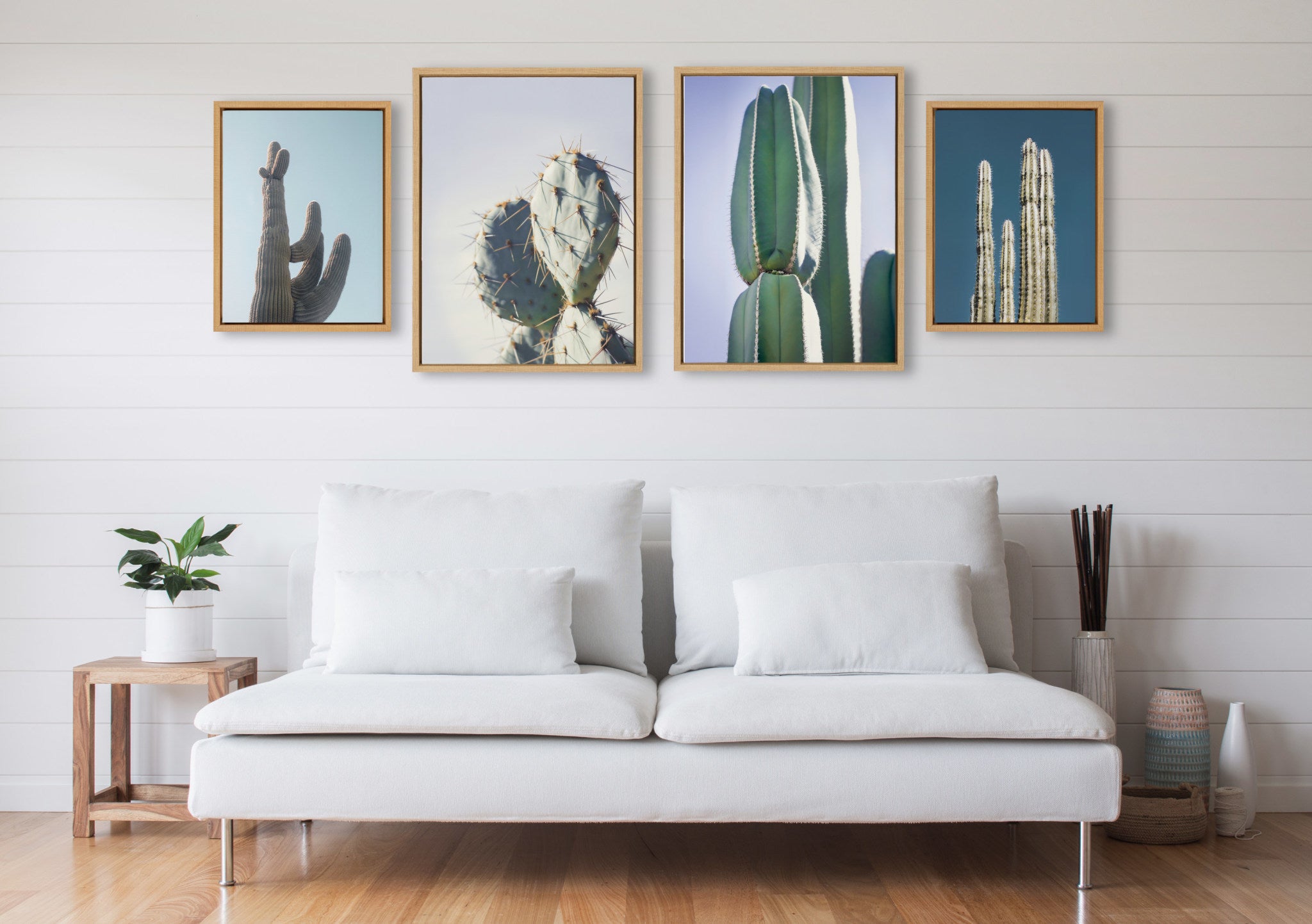 Sylvie Cactus Sky, Pastel Cactus, Stand Tall Cactus and Arizona Pastel Cactus Framed Canvas Art Set by Stephanie Klatt