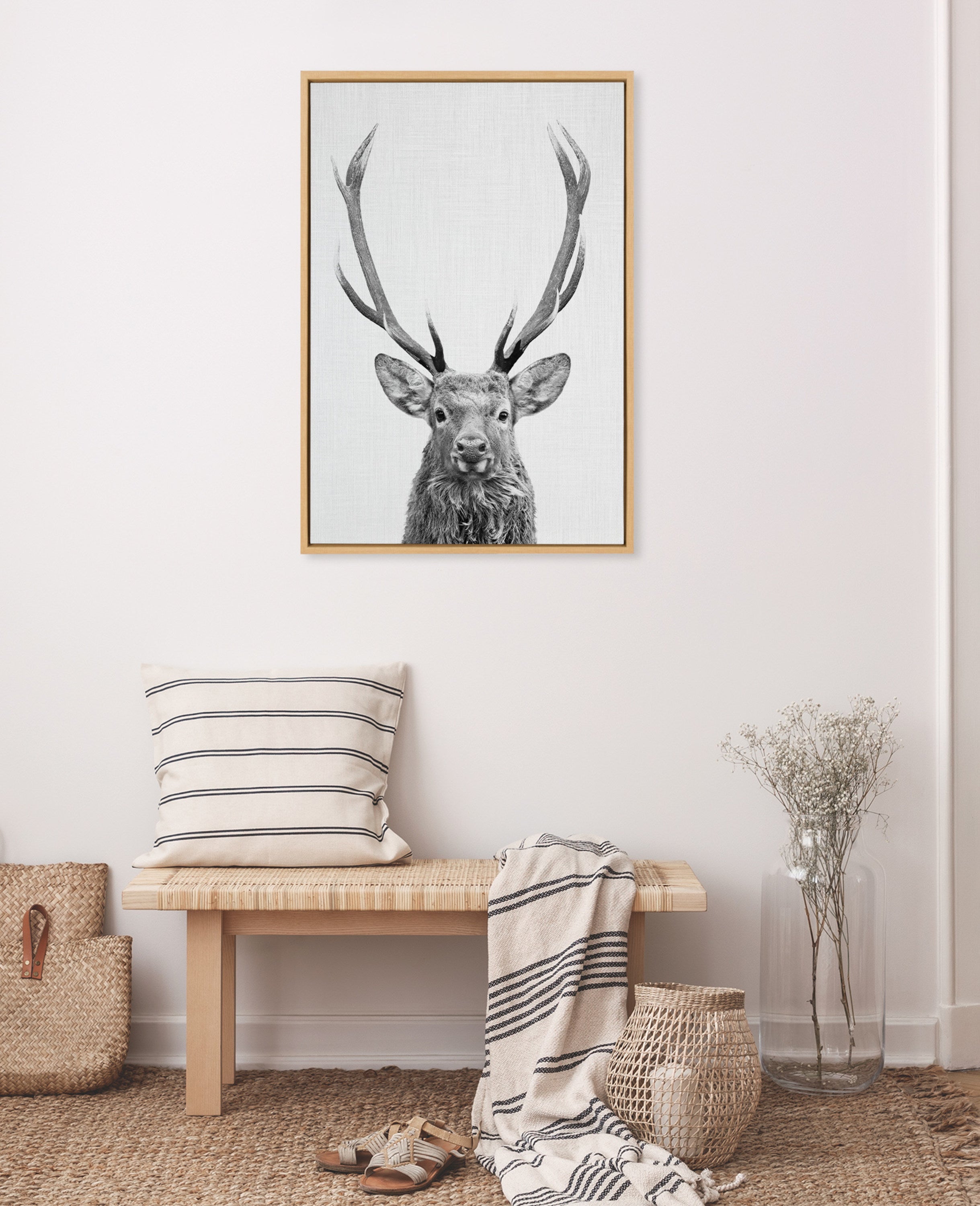 Sylvie The Red Deer BW Framed Canvas by Simon Te of Tai Prints