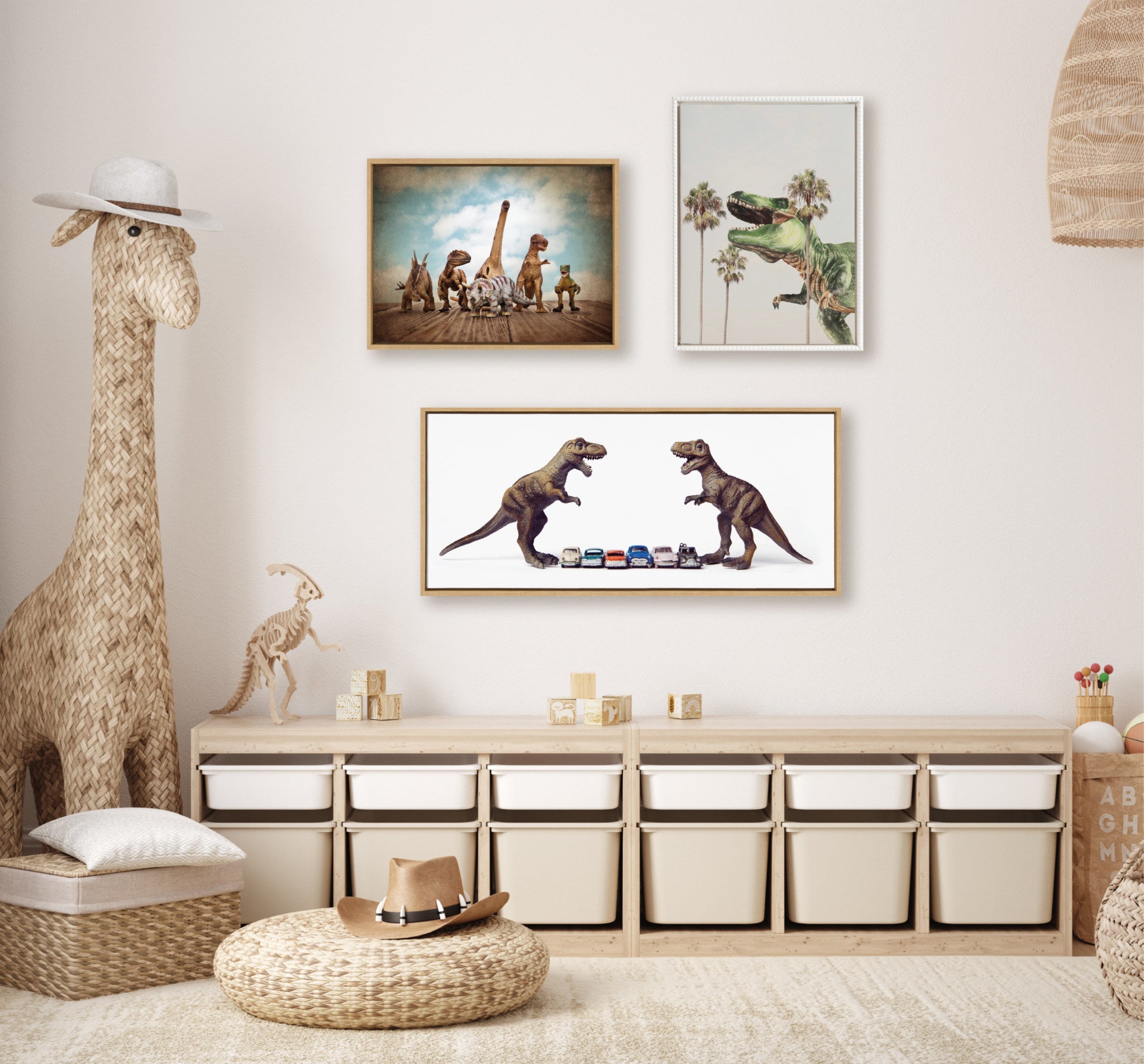 Sylvie Beaded Dinosaur Framed Canvas by July Art Prints
