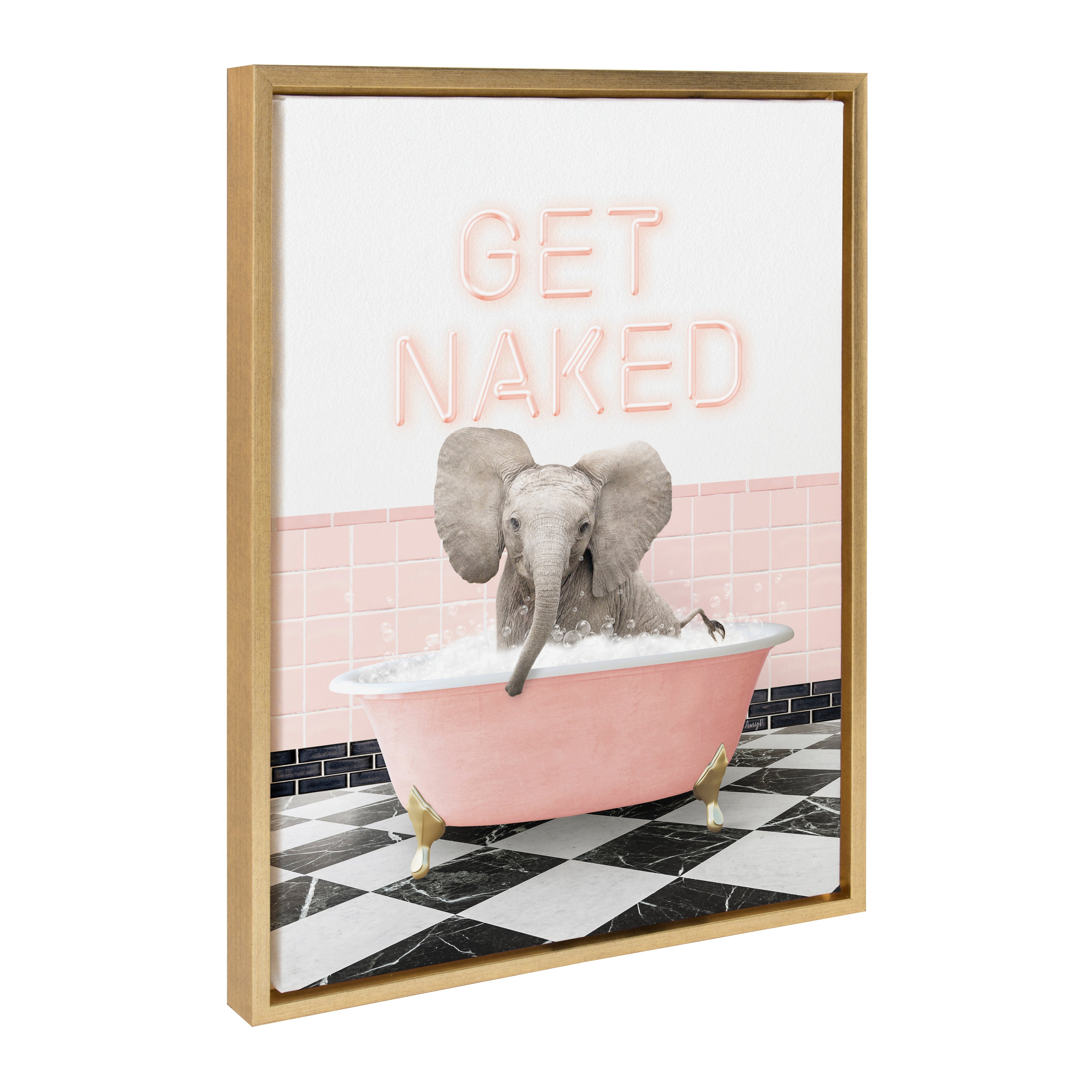 Sylvie Baby Elephant No 3 in Get Naked Bath Framed Canvas by Amy Peterson