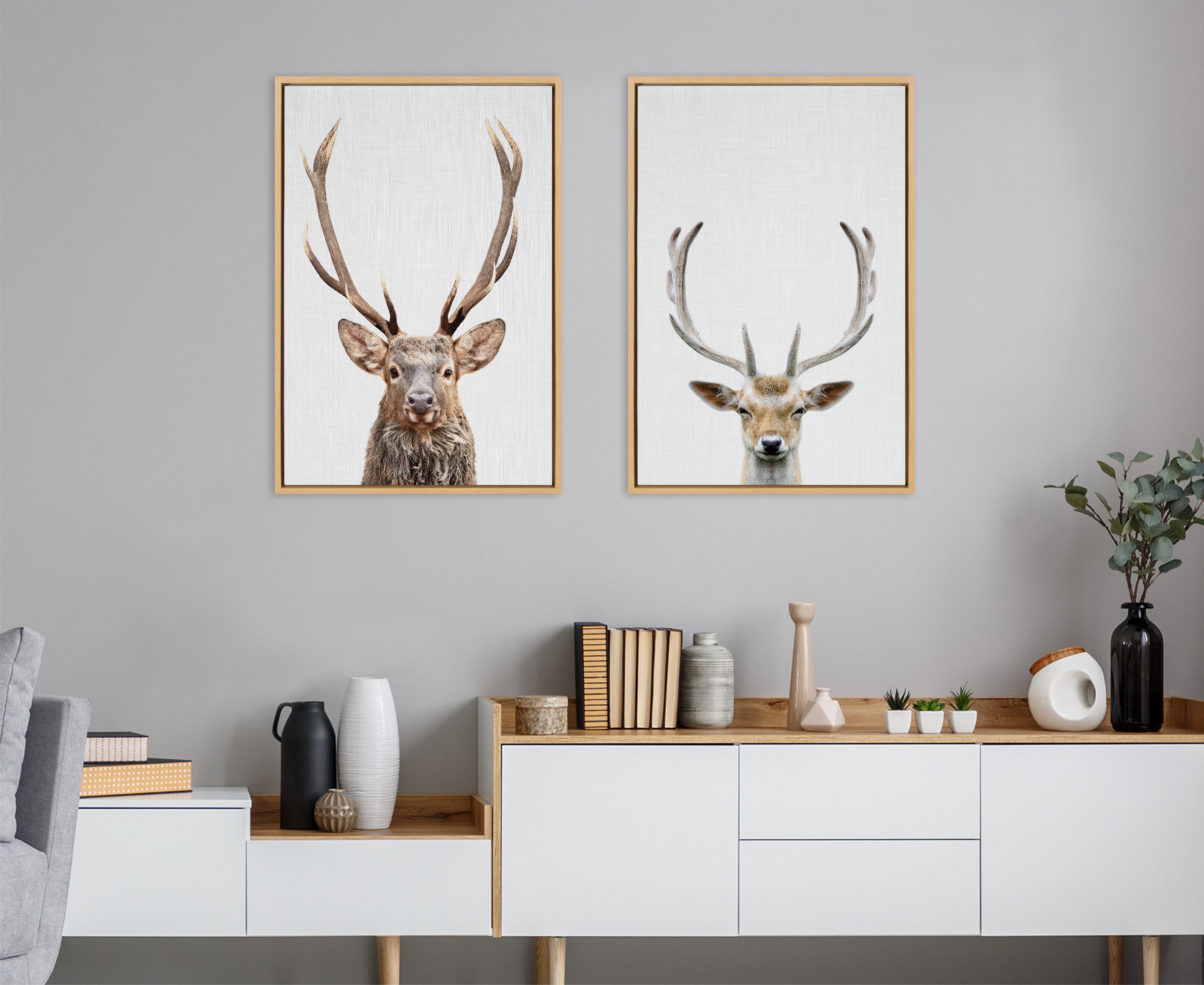 Sylvie The Red Deer Color Framed Canvas by Simon Te of Tai Prints