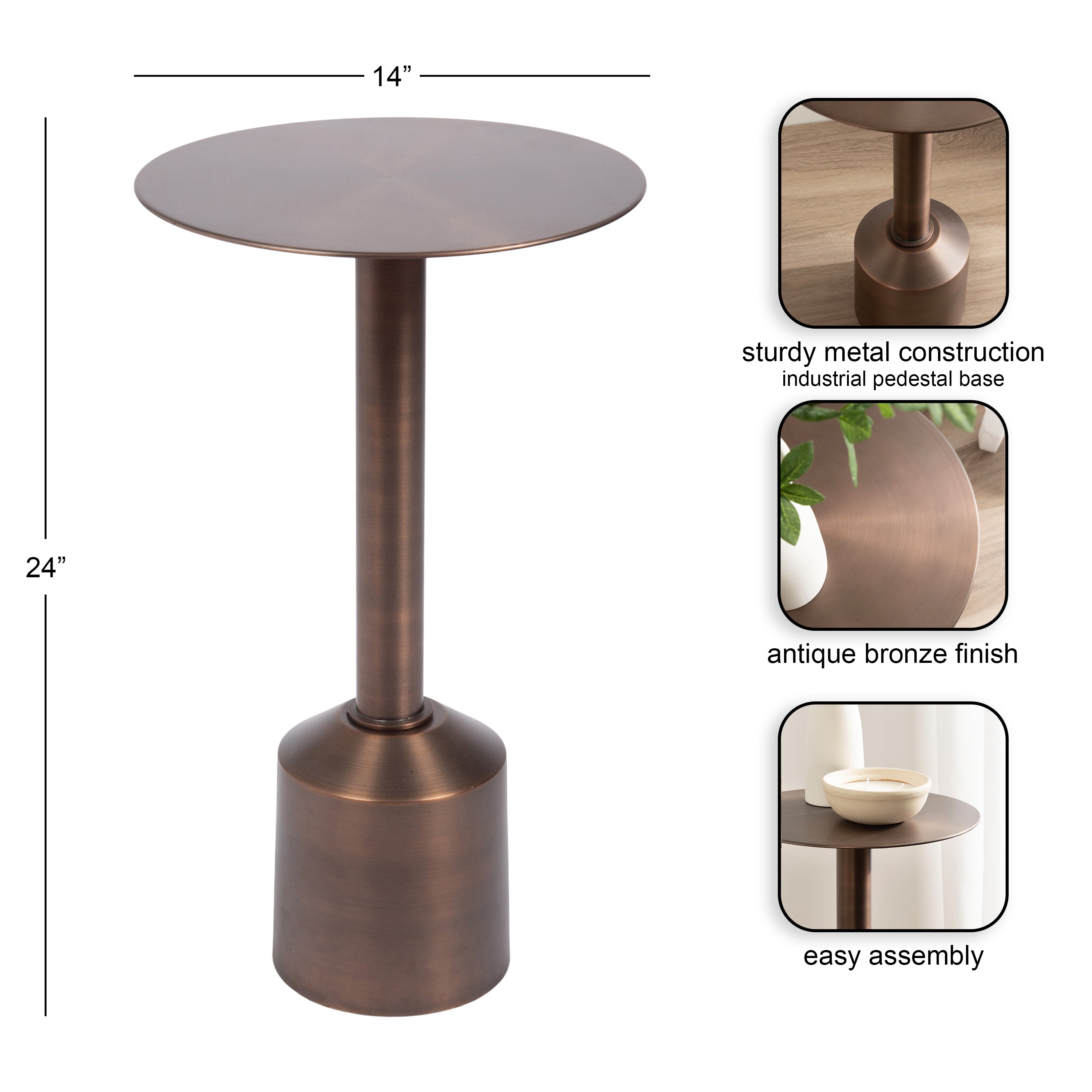 Side Table Bronze 14x14x24 2