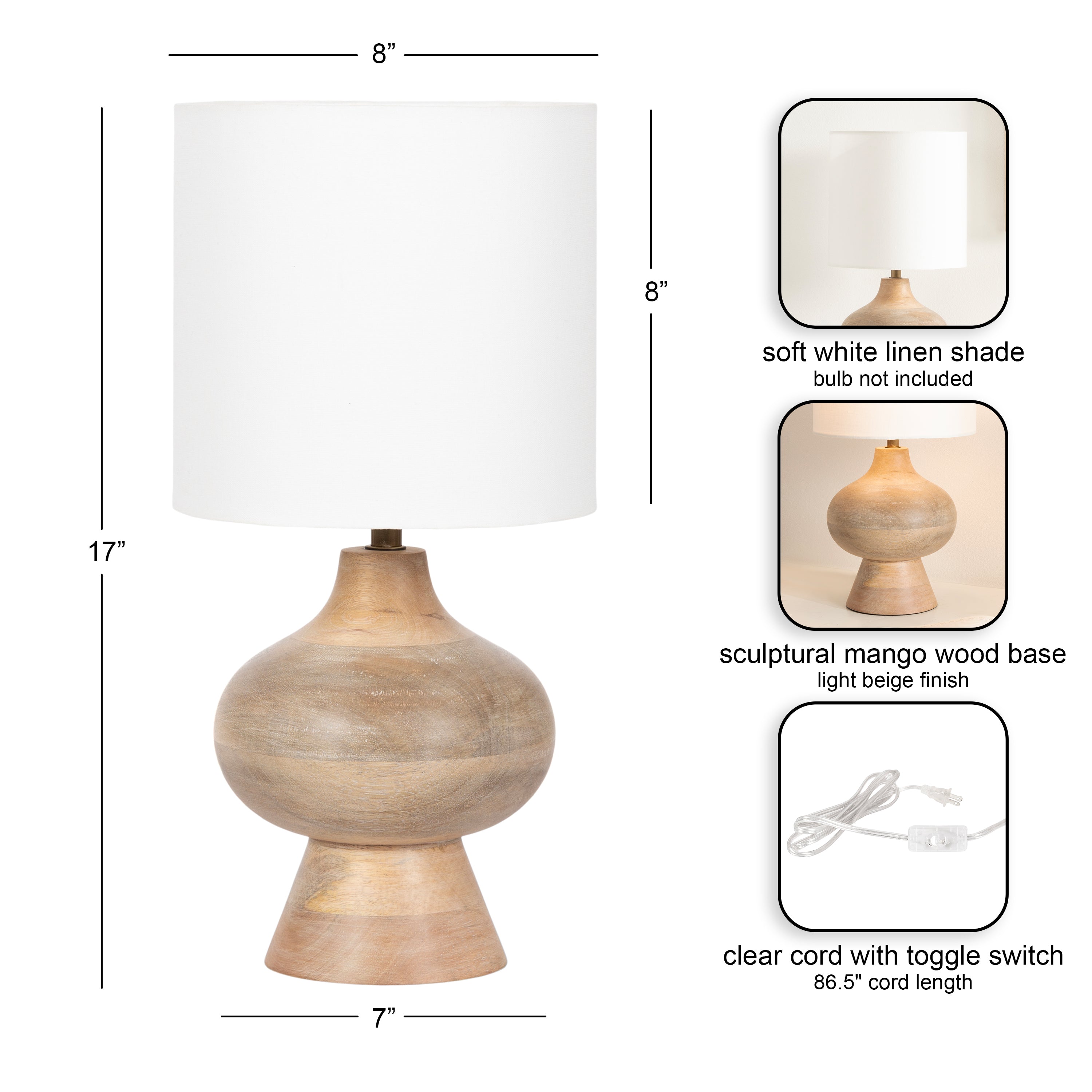 Tabletop Lamp Natural Beige 8x8x17 2
