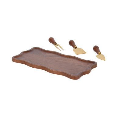 Serving Tray Walnut Brown Gold 4 Piece 1