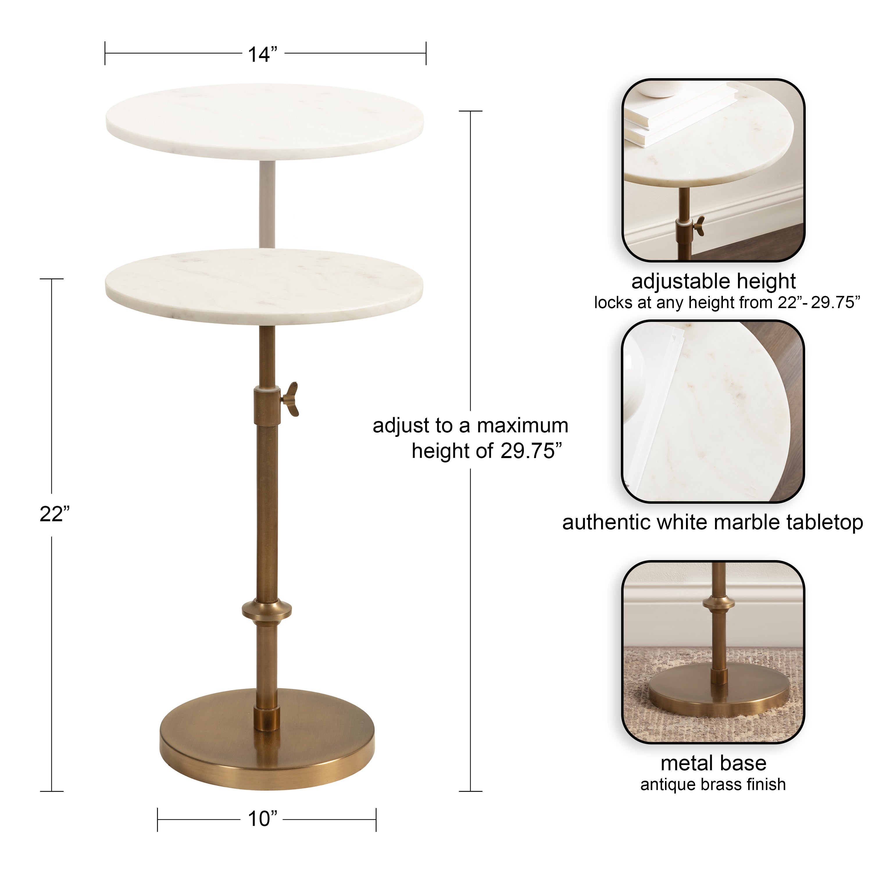 Drink Table White Gold 14x14x30 2