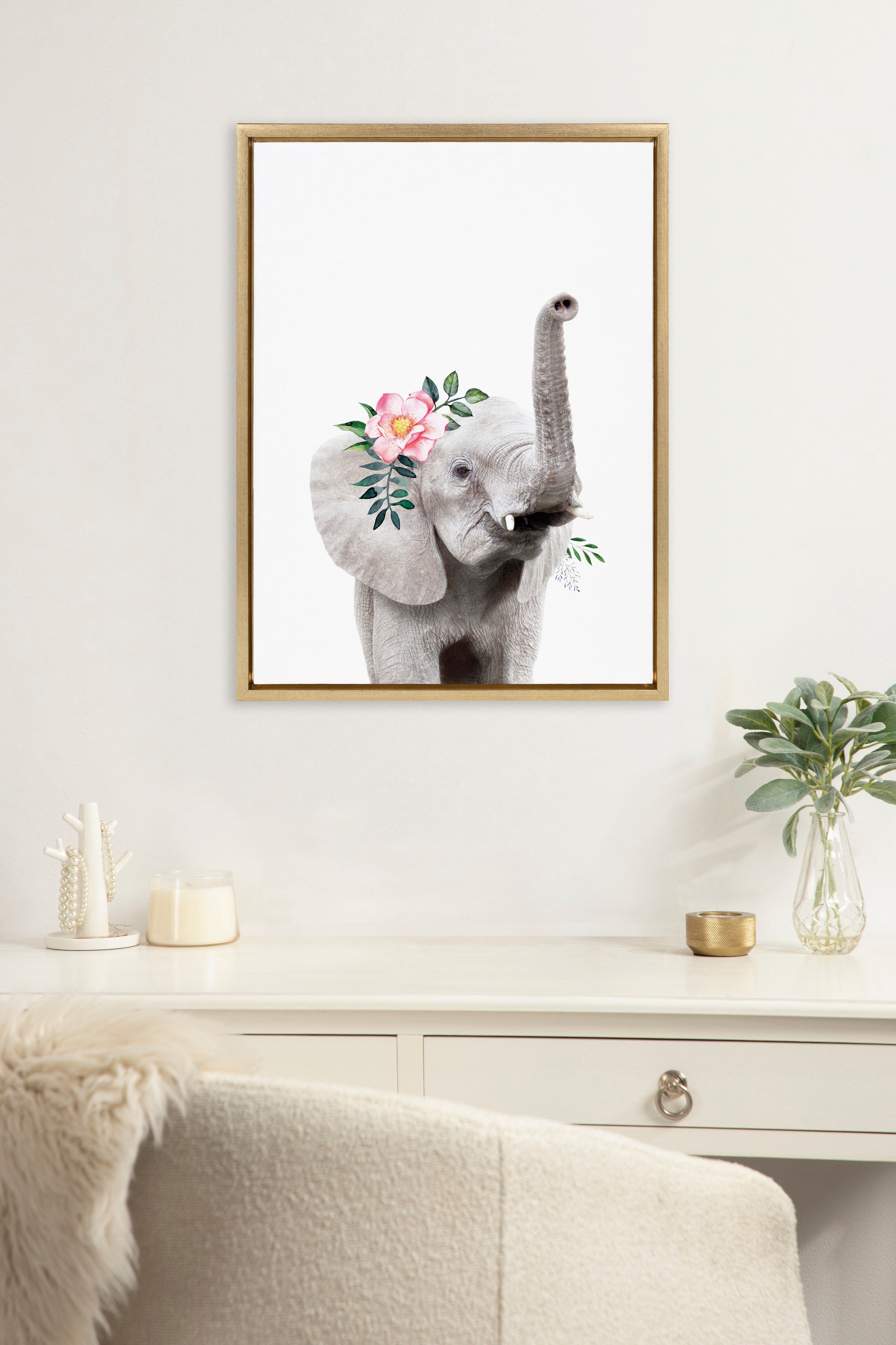 Sylvie Flower Crown Elephant Framed Canvas by Amy Peterson Art Studio
