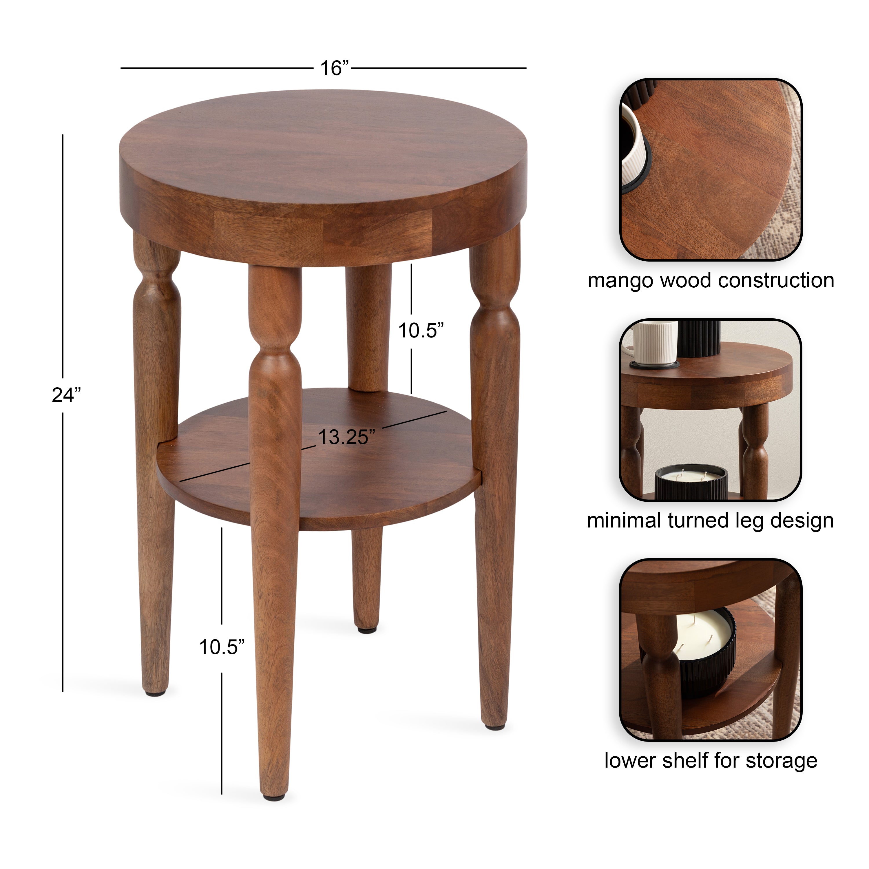 Side Table Walnut Brown 16x16x24 2