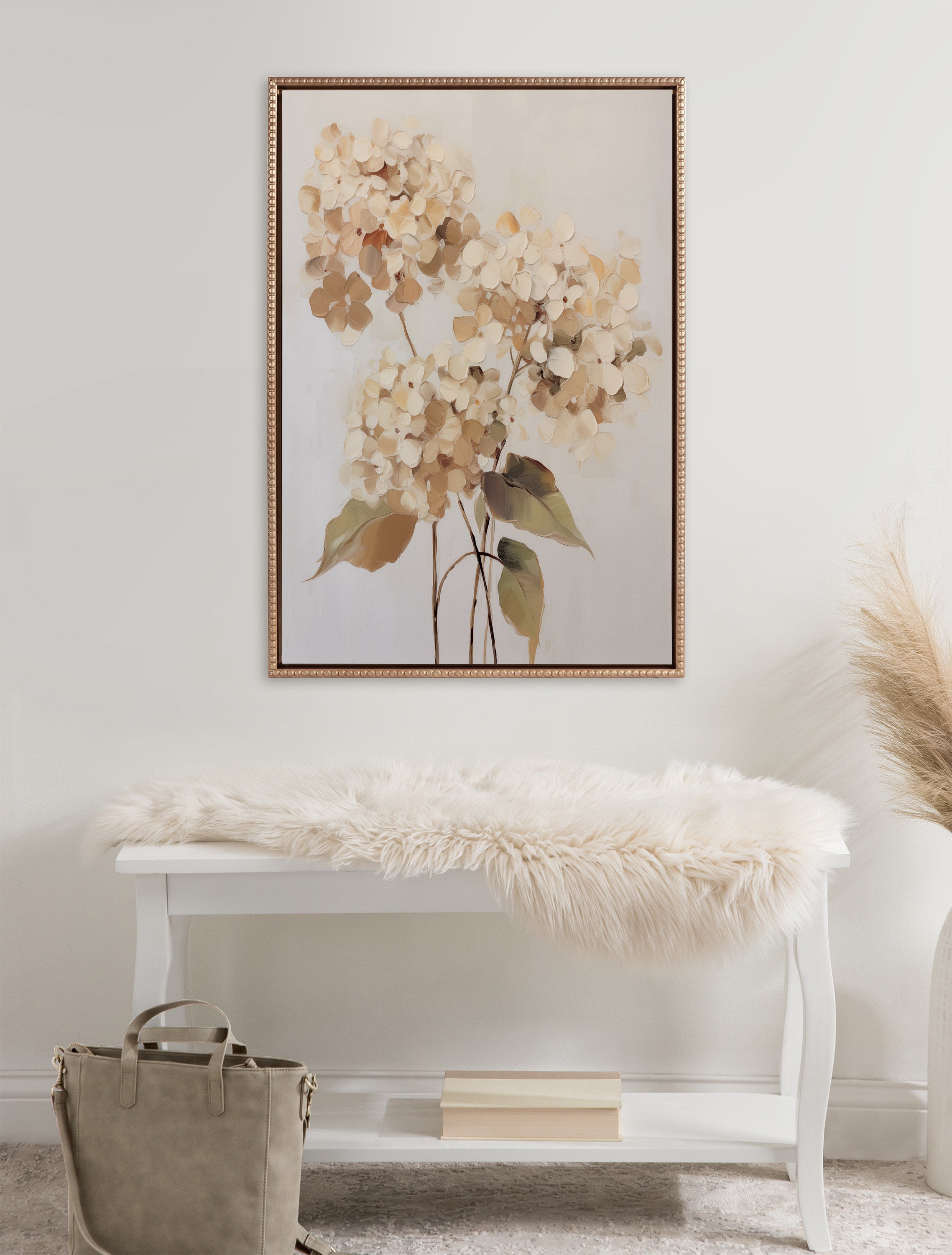 Sylvie Beaded Soft Hydrangeas Framed Canvas by The Creative Bunch Studio