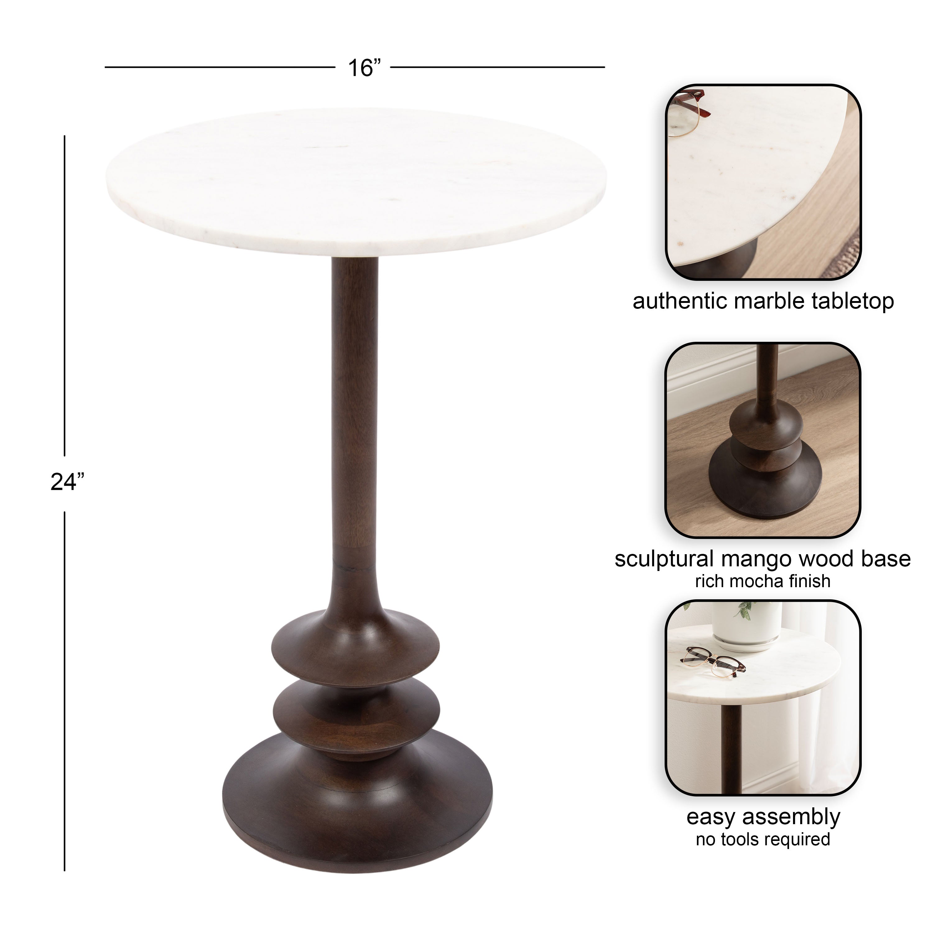 Squires Marble and Wood Side Table