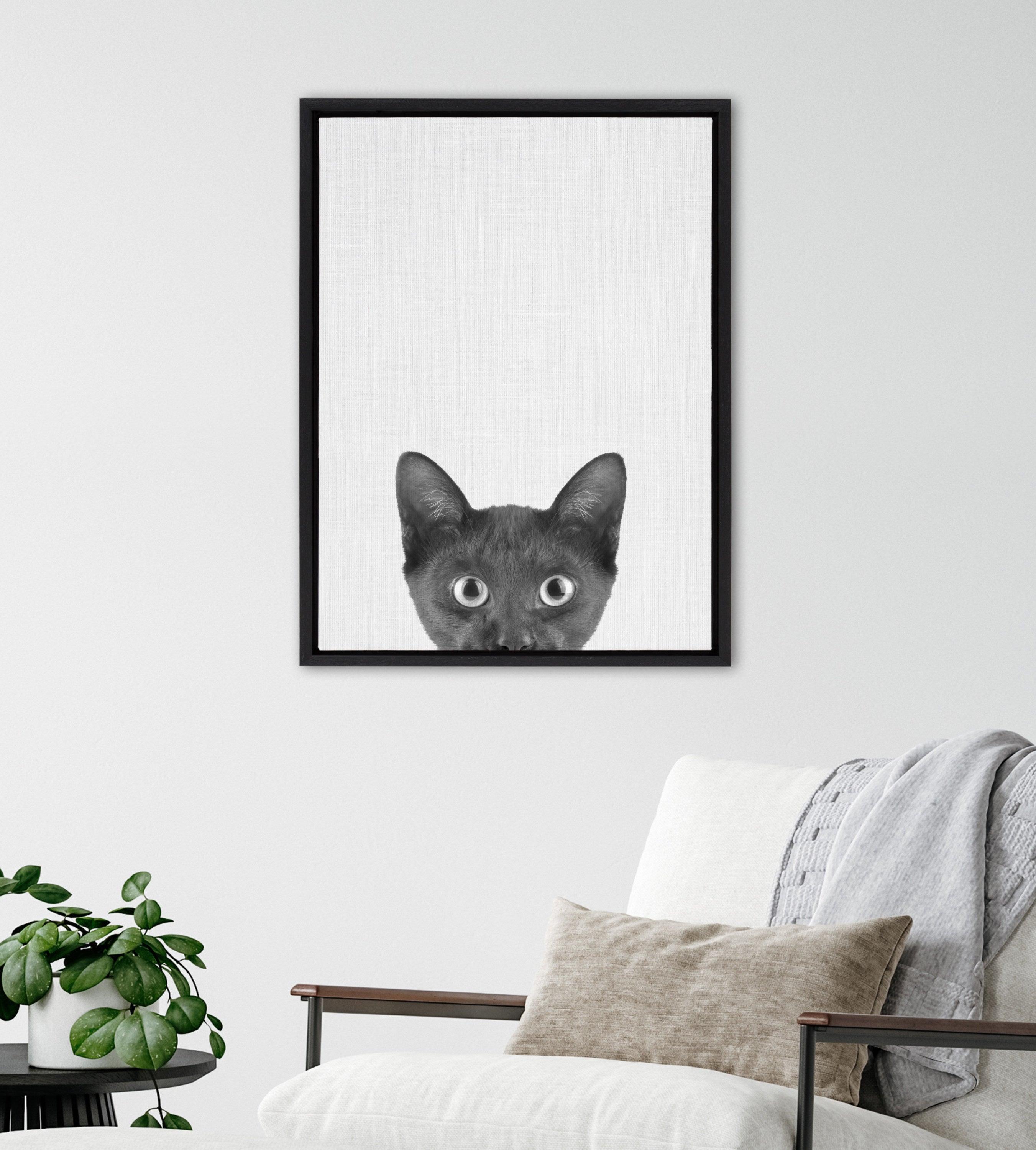 Sylvie Black Kitten Framed Canvas by Simon Te of Tai Prints