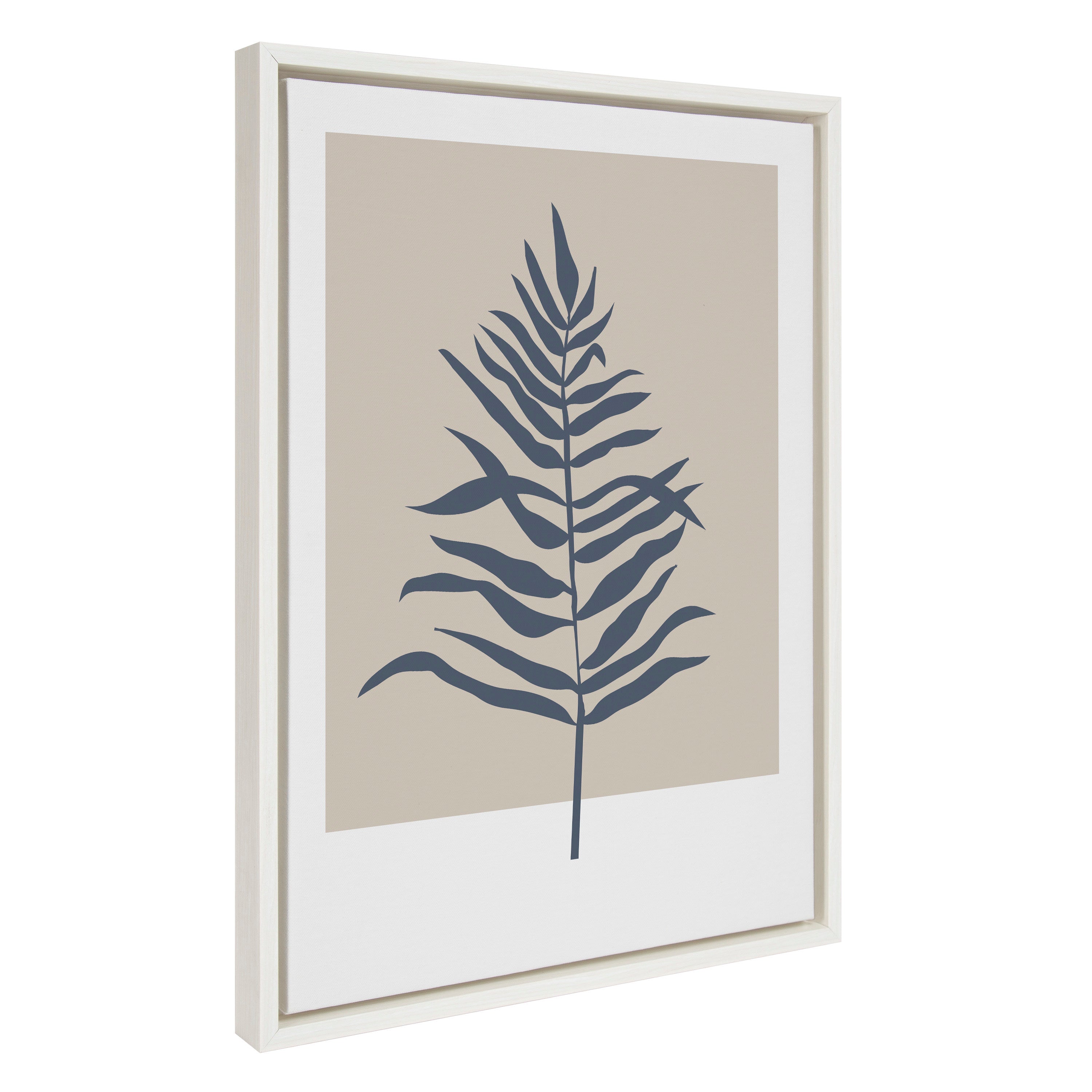 Sylvie Muted Tan and Blue Colorblock Botanical Fern Framed Canvas by The Creative Bunch Studio