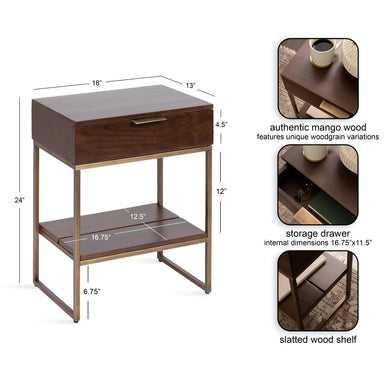 Side Table Dark Brown Gold 18x13x24 2