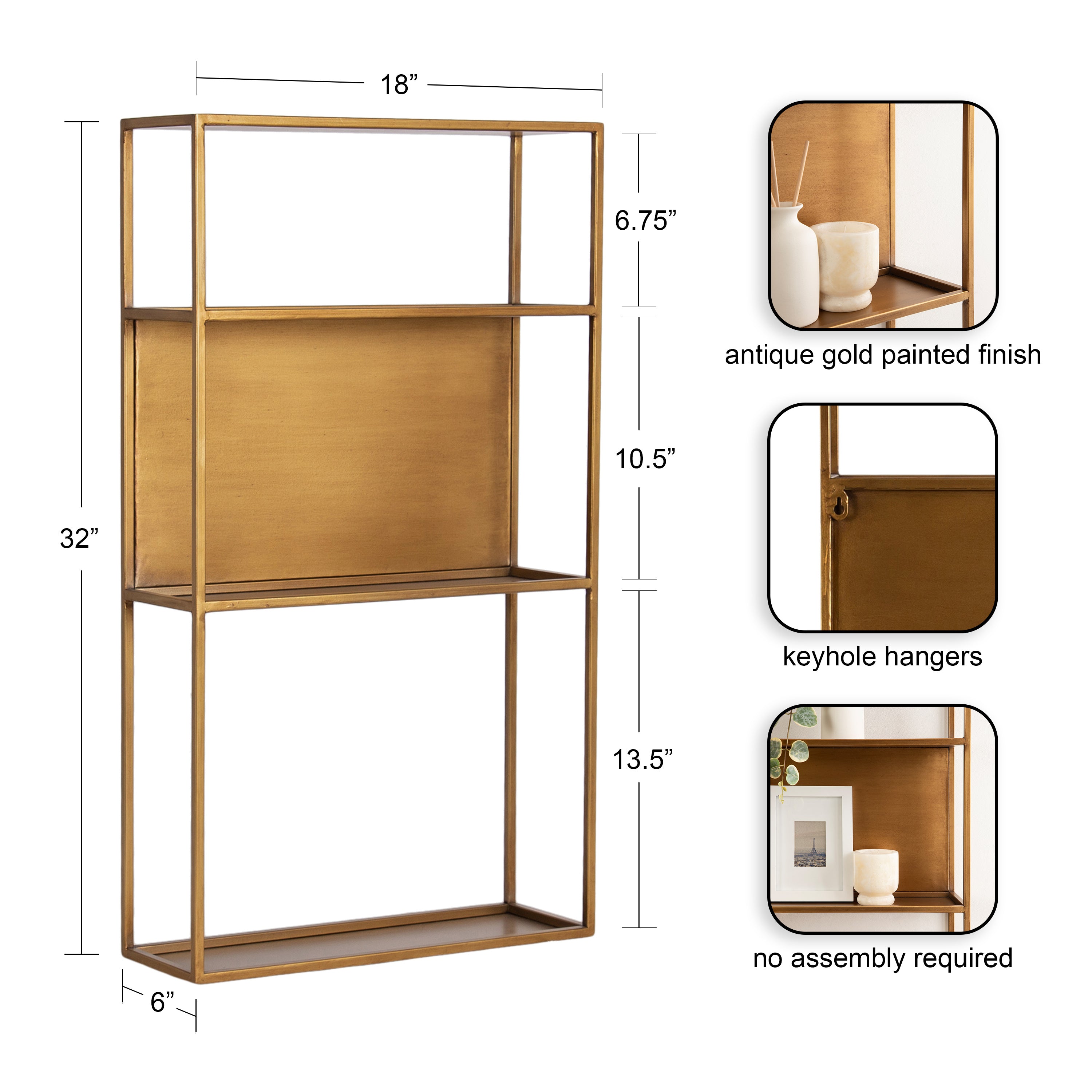 Accent Shelf Gold 18x32 2