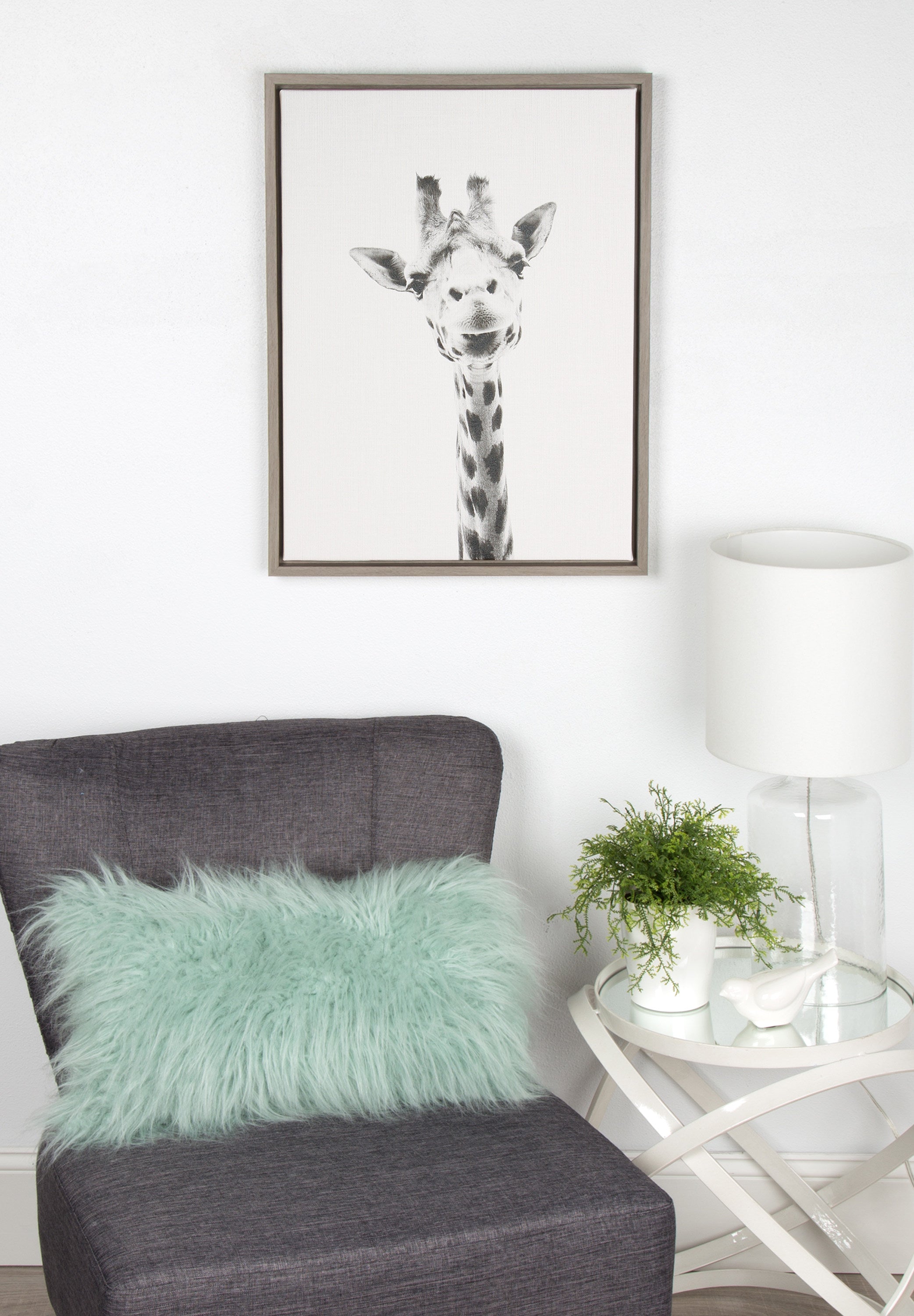 Kate And Laurel Baby Giraffe Framed Canvas Wall Art By Simon Te Tai - 18x24 Inches, Gray Frame
