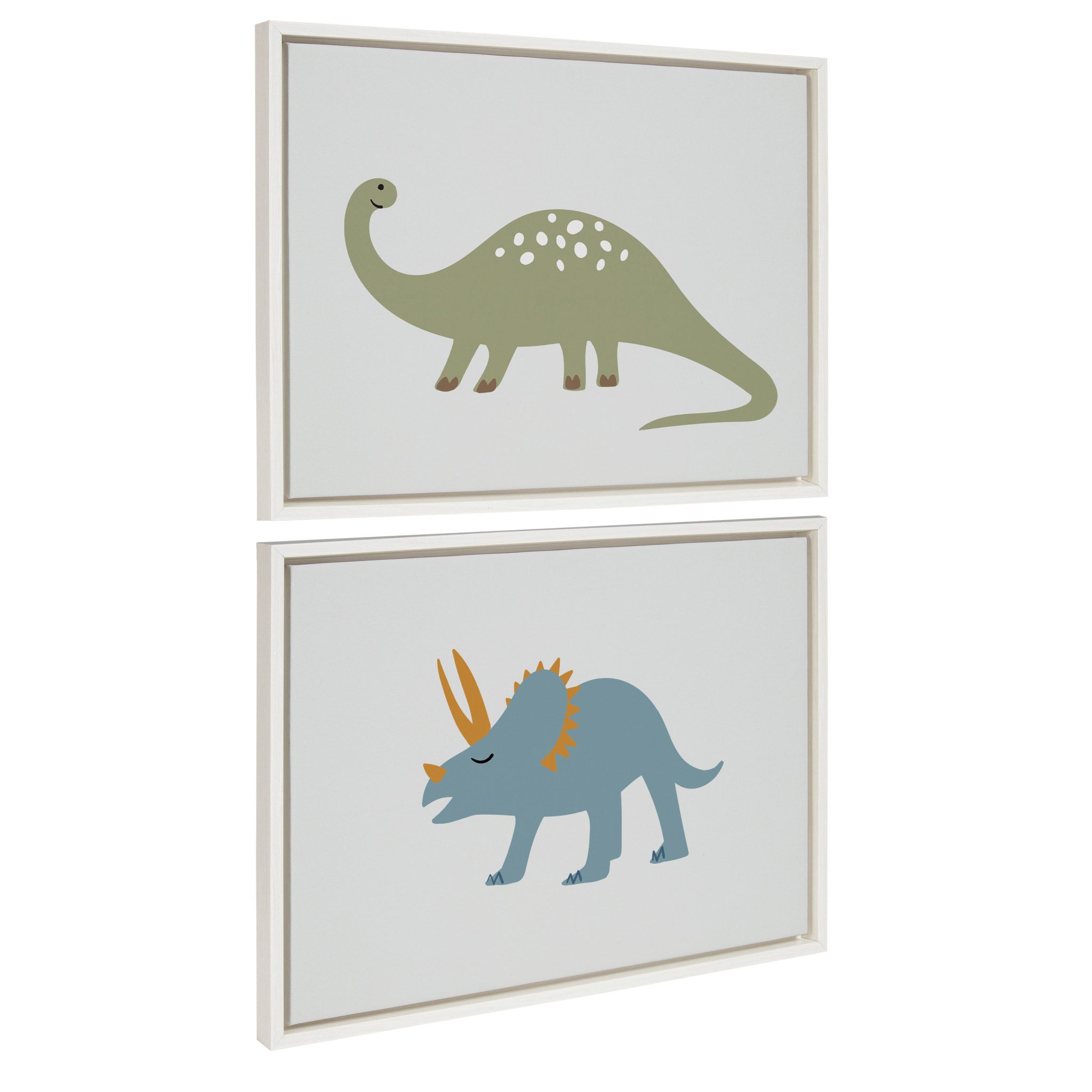 Sylvie 1013 Brontosaurus and 1013 Triceratops Framed Canvas Art Set by Teju Reval of SnazzyHues