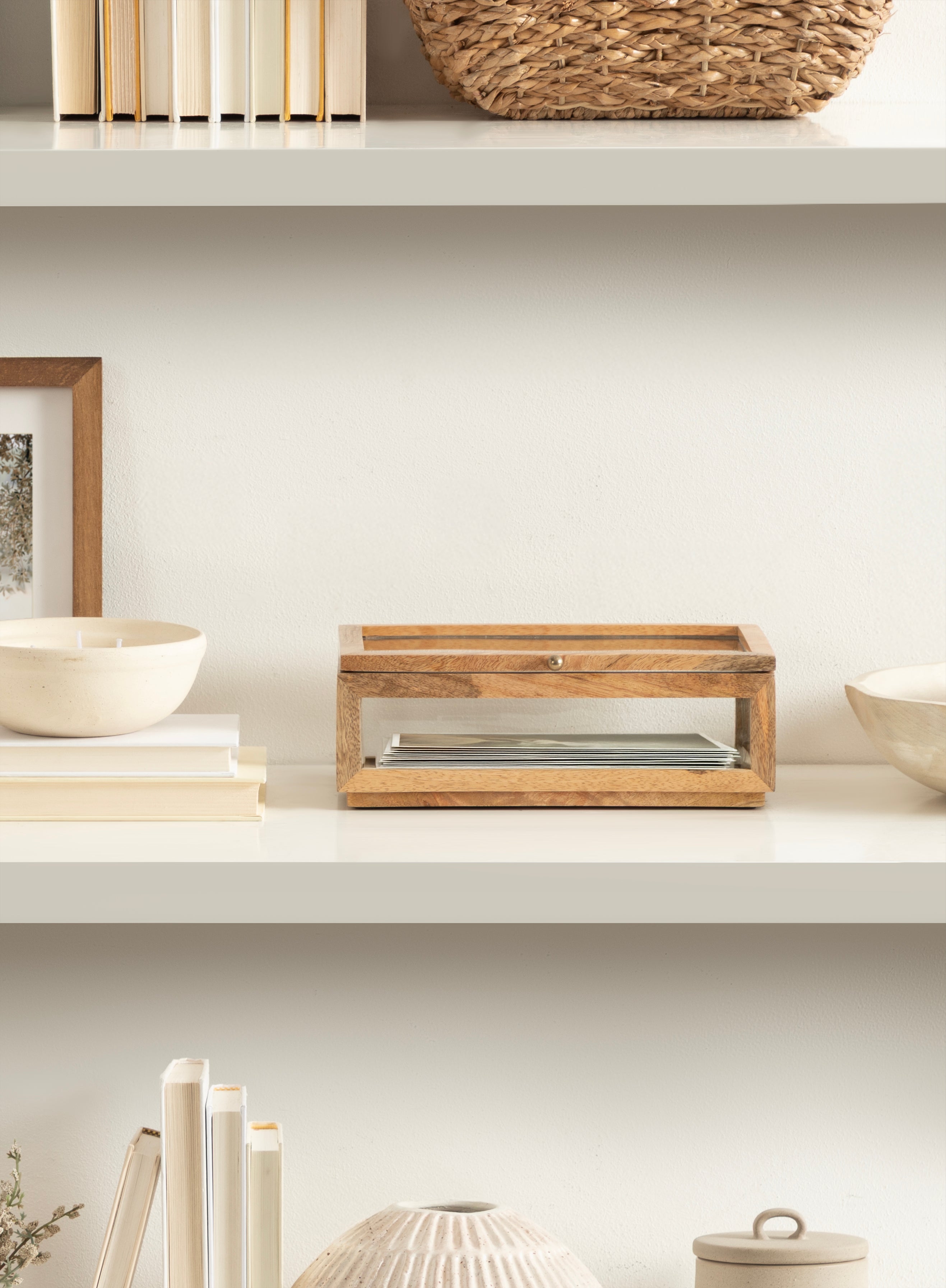 Curiel Decorative Wood and Glass Storage Box