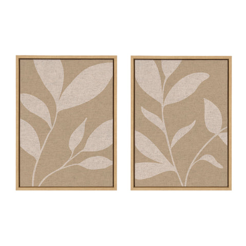 Sylvie Modern Neutral Botanical Abstract Print No 2 and 3 Neutral Linen Framed Canvas Art Set by The Creative Bunch Studio