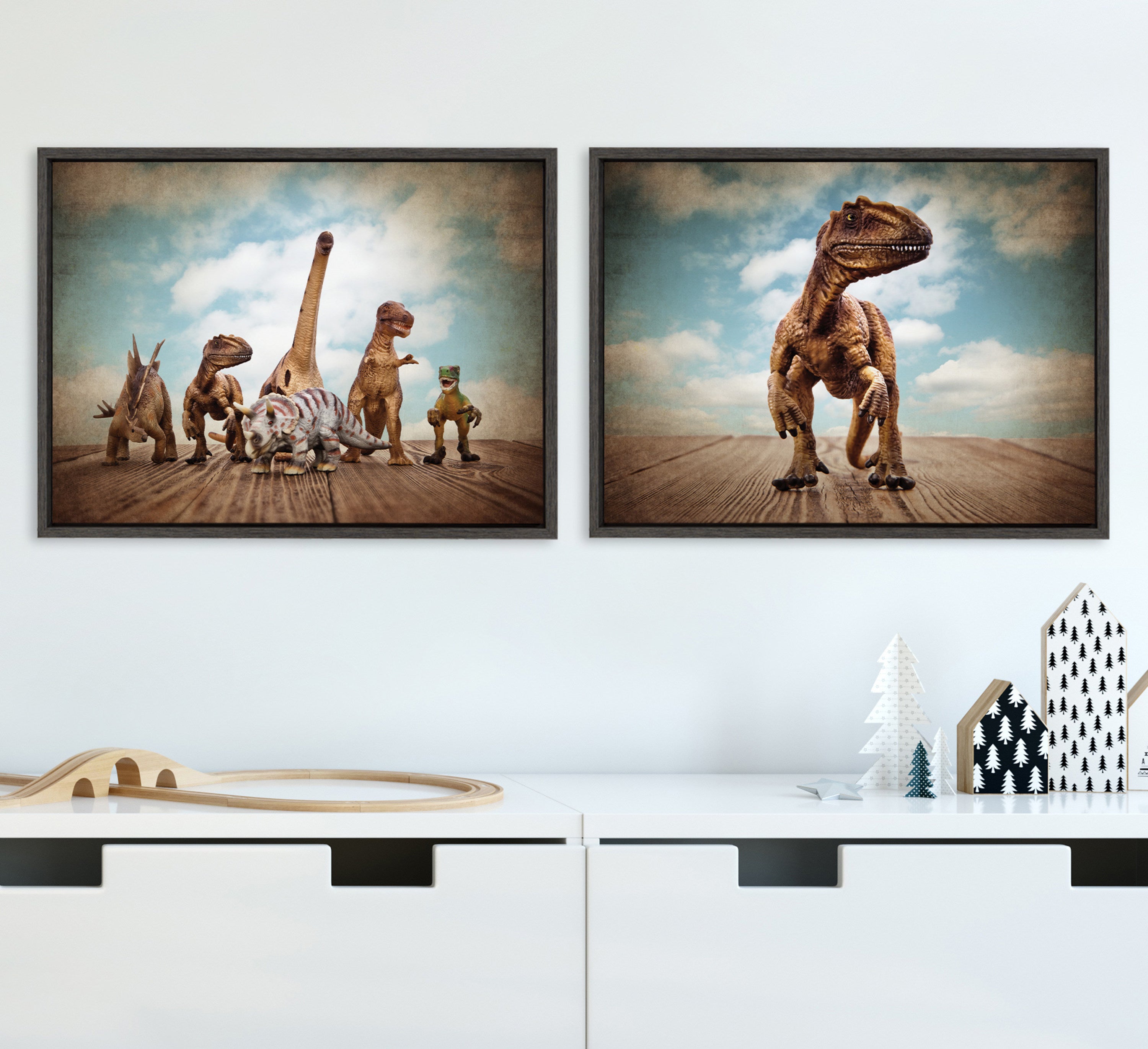 Sylvie Allosaurus Framed Canvas by Saint and Sailor Studios
