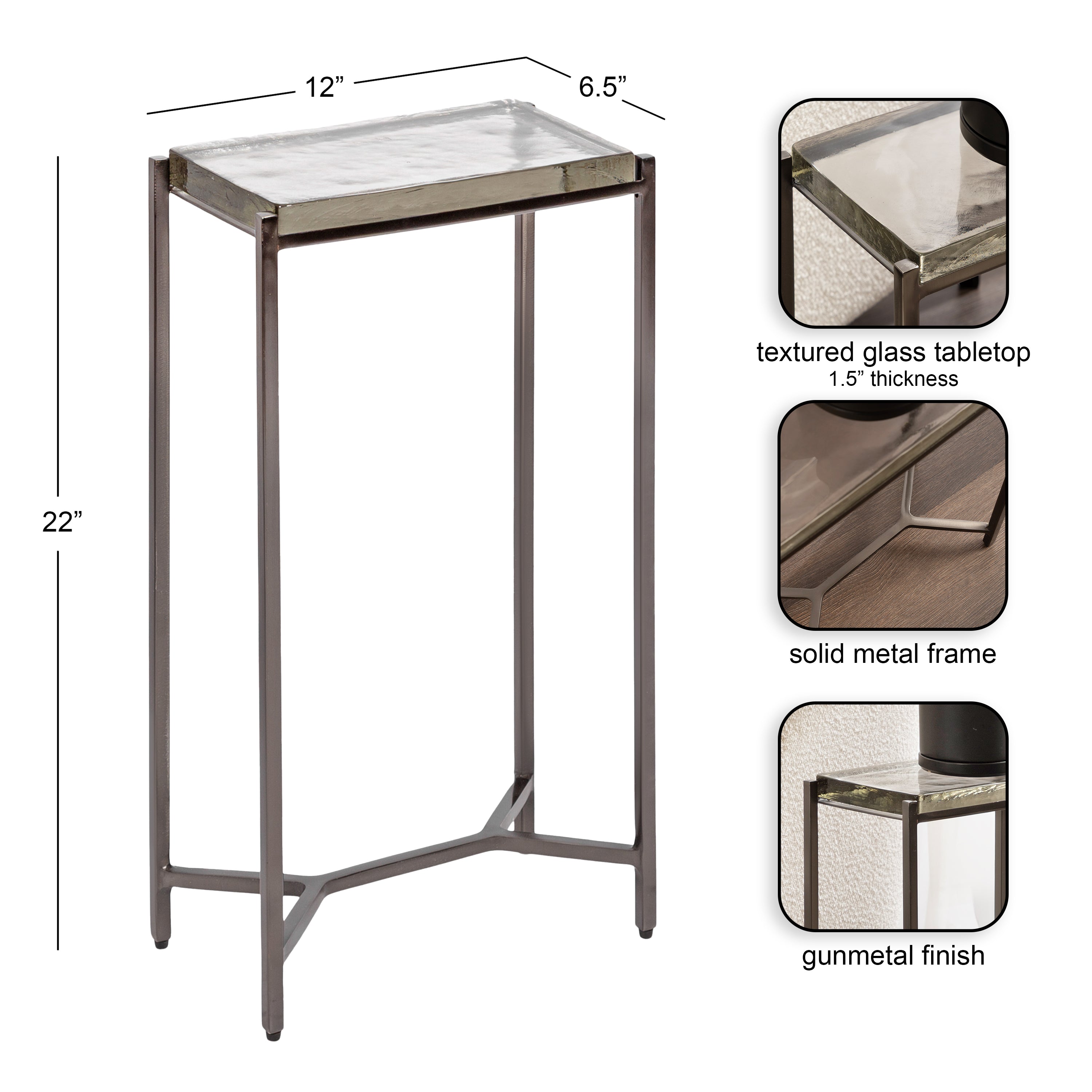 Side Table 12x7x22 Clear Pewter 2