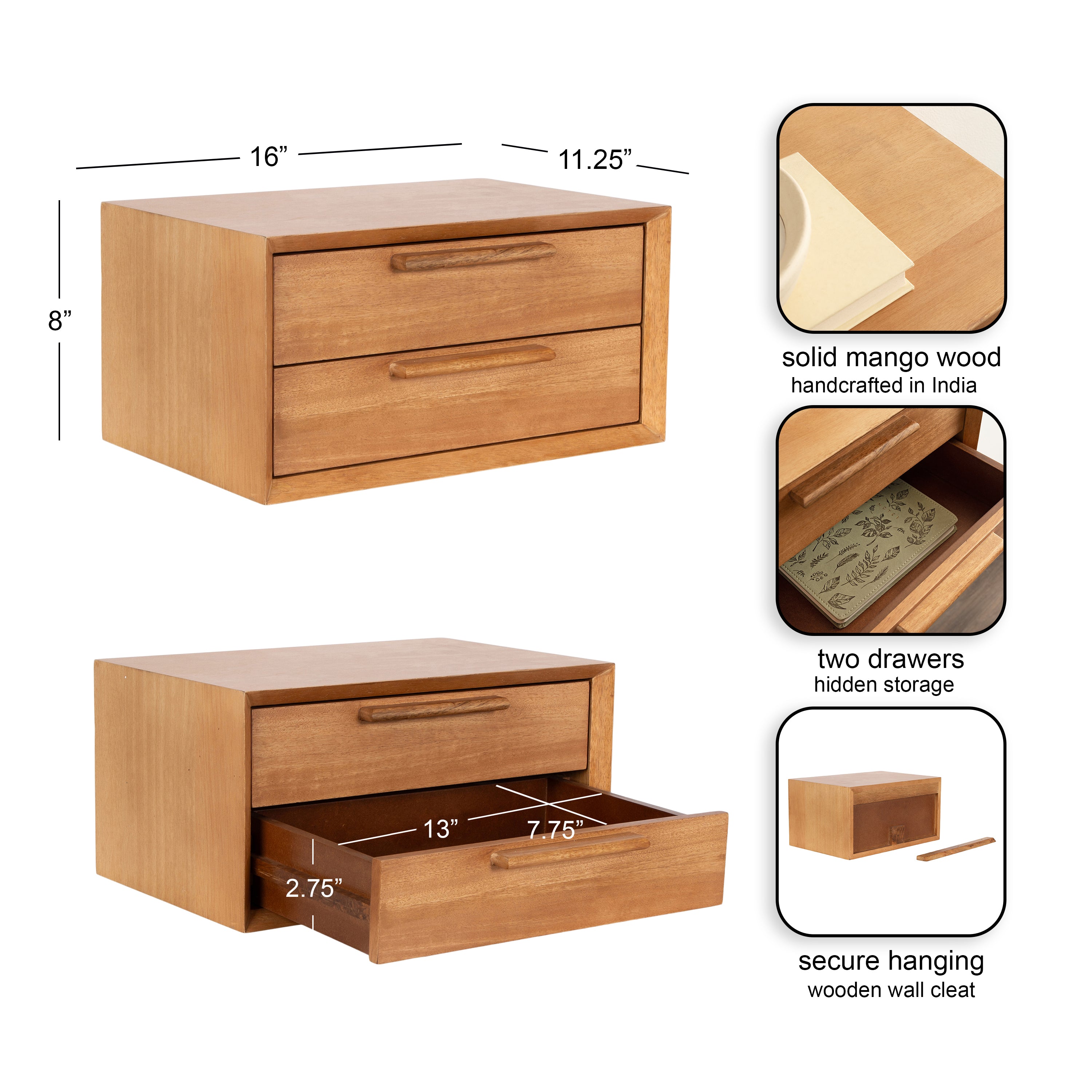 Floating Side Table 16x12x8 Natural 2