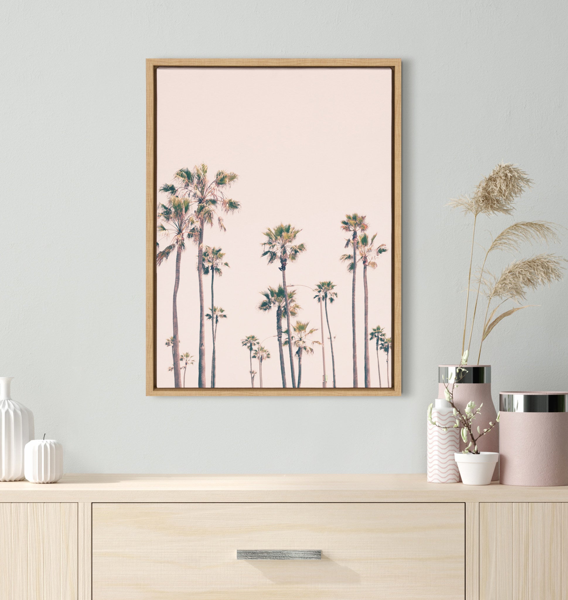 Sylvie Pink Palm Tree Paradise Framed Canvas by Caroline Mint