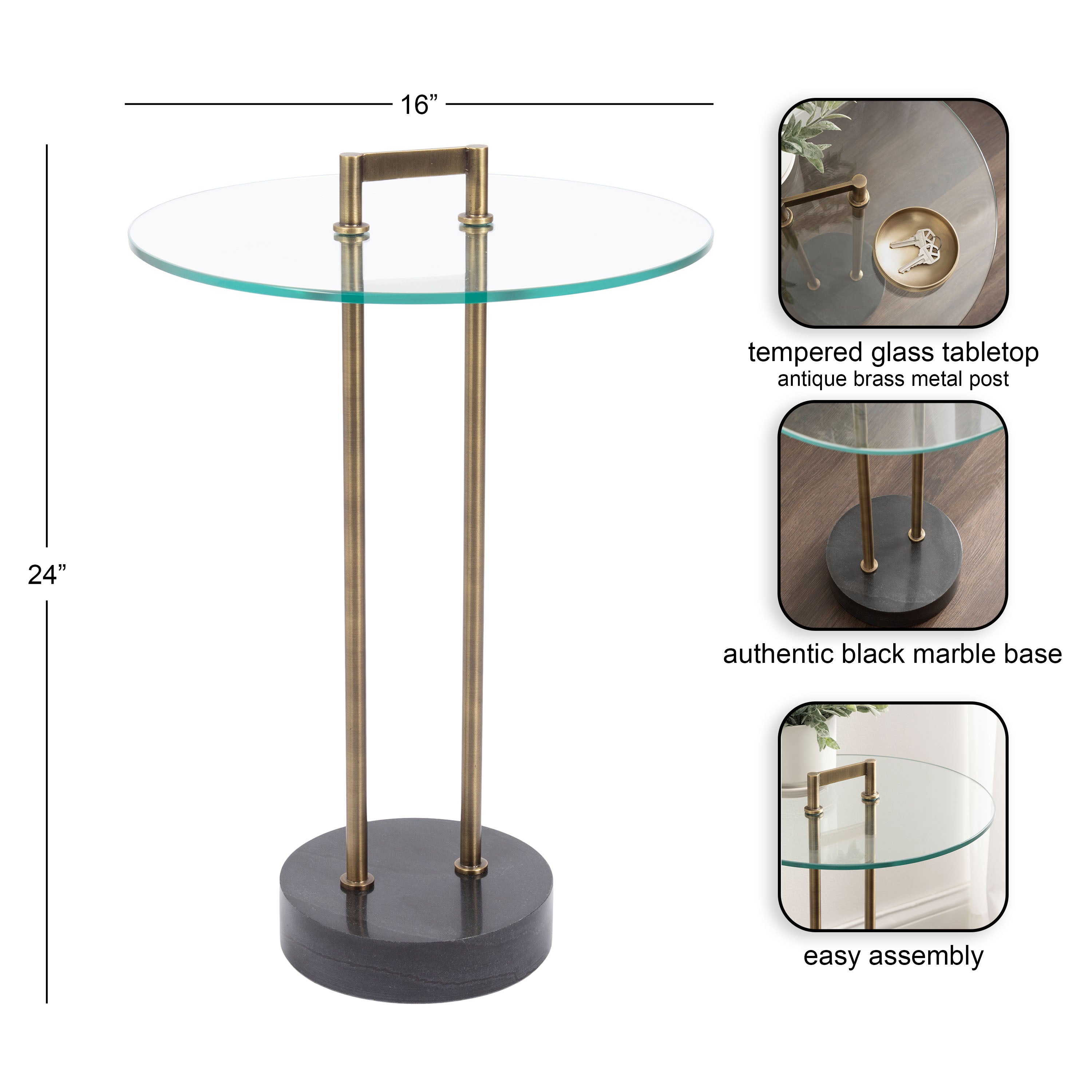 Side Table Clear Gold 16x16x24 2