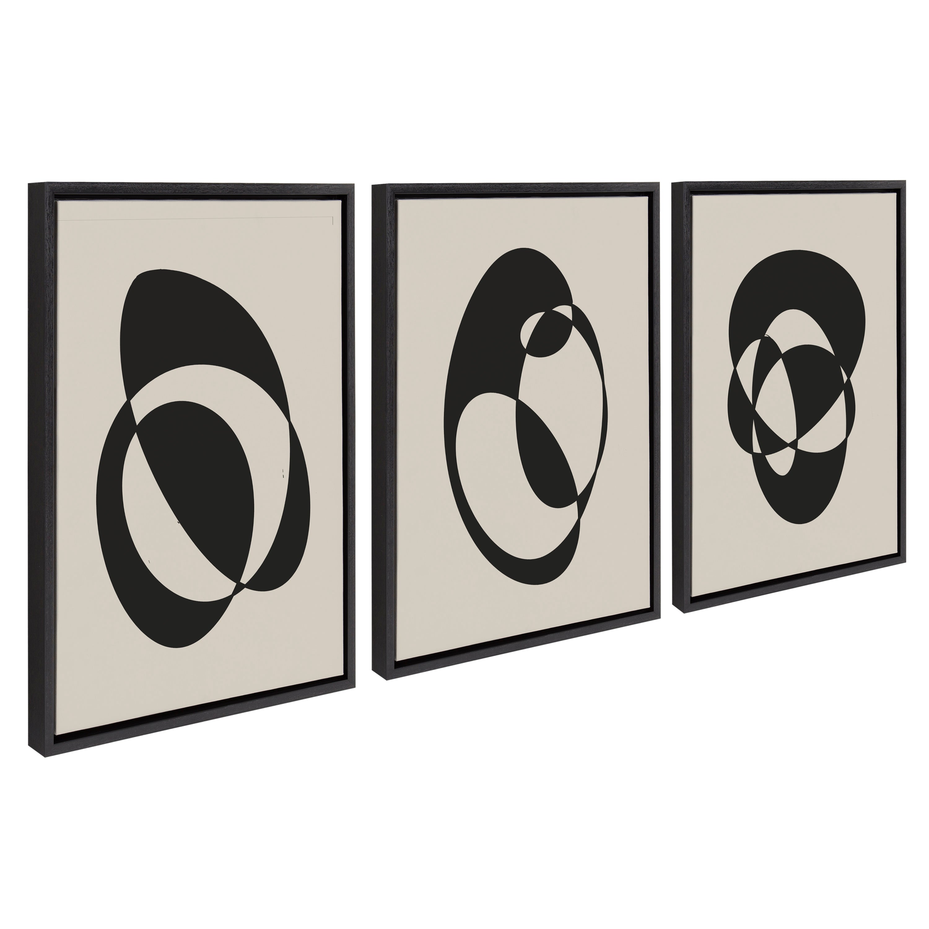 Sylvie Retro Midcentury Modern Abstract Graphic Shapes Framed Canvas Art Set by The Creative Bunch Studio