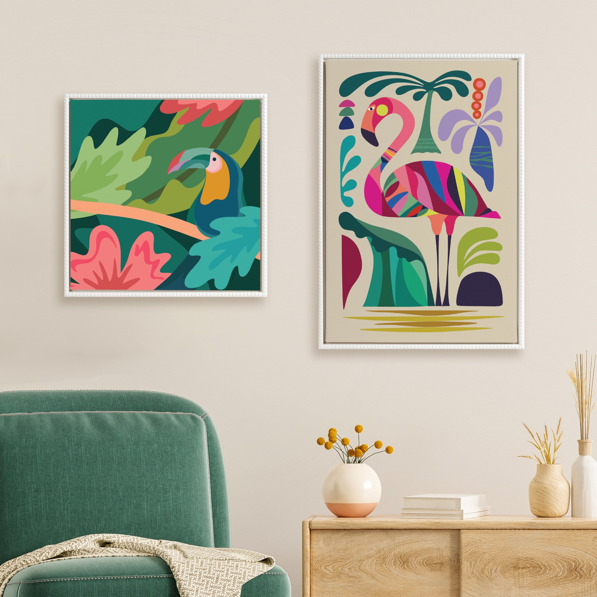 Sylvie Beaded Tropical Toucan Framed Canvas by Carey Copeland
