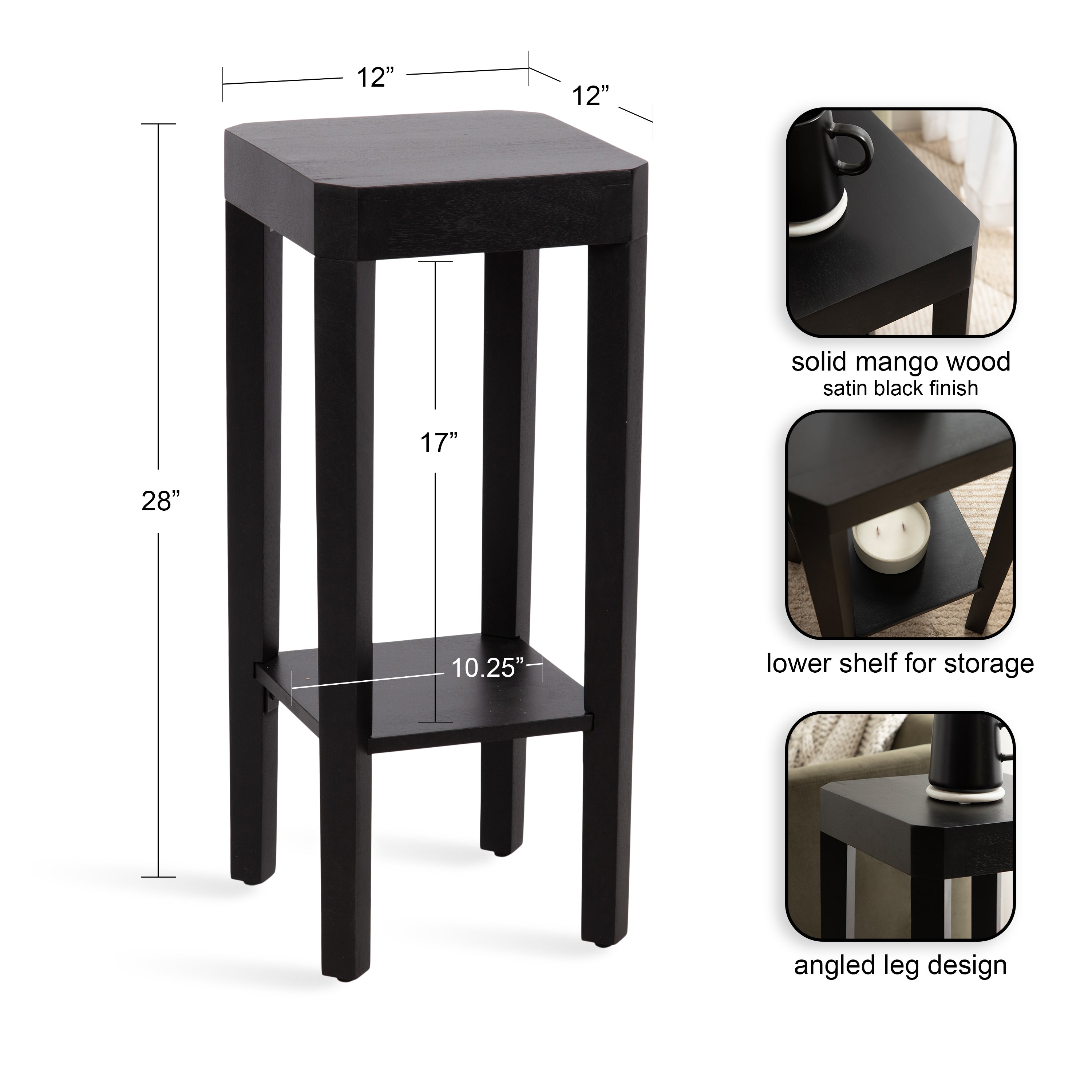 Side Table Black 12x12x28 2