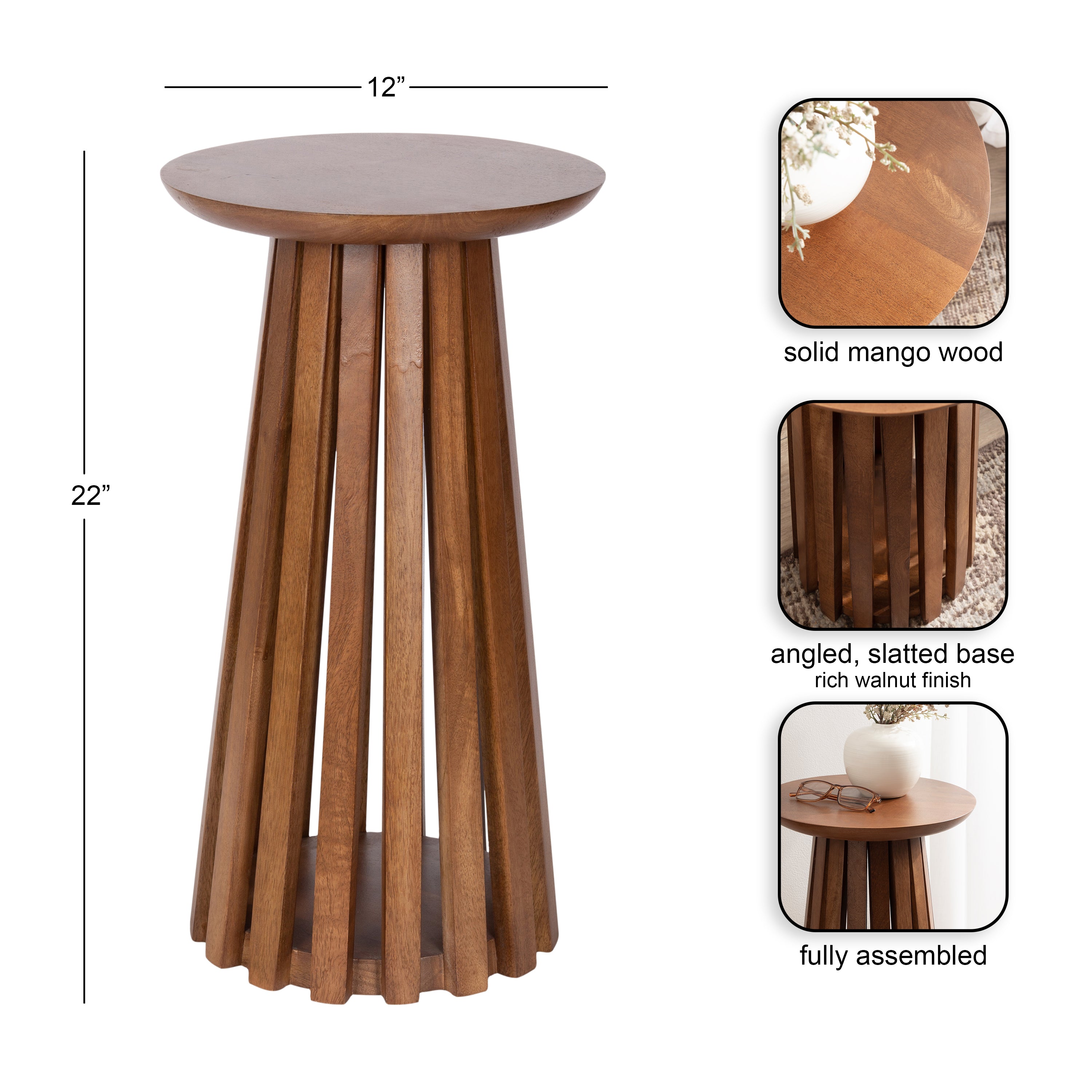 Drink Table Walnut Brown 12x12x22 2