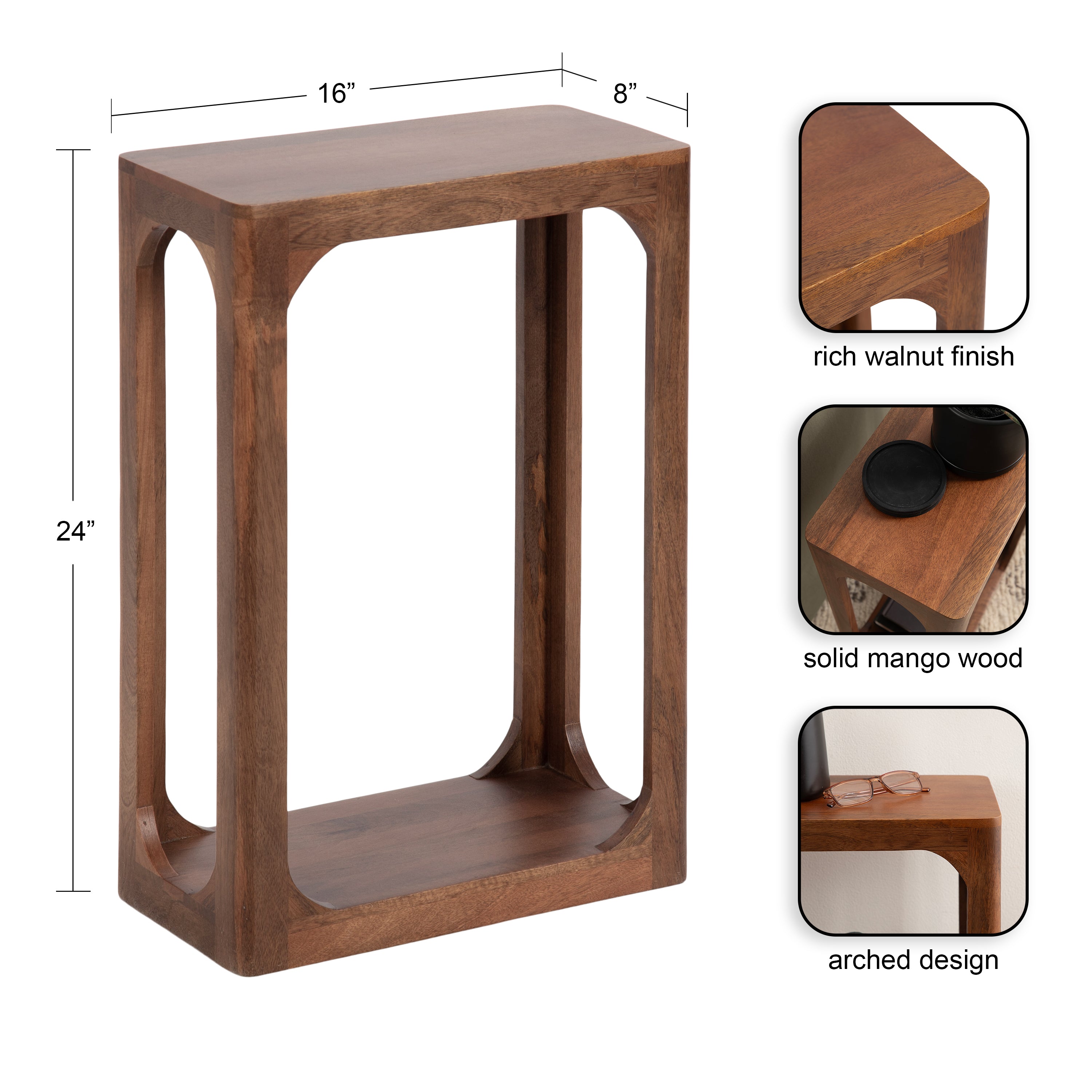 Side Table Walnut Brown 16x8x24 2