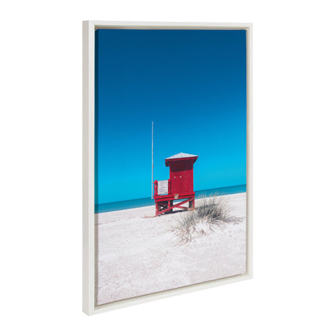 Sylvie Red Lifeguard Tower Sand Key Beach Framed Canvas by Stephanie Klatt