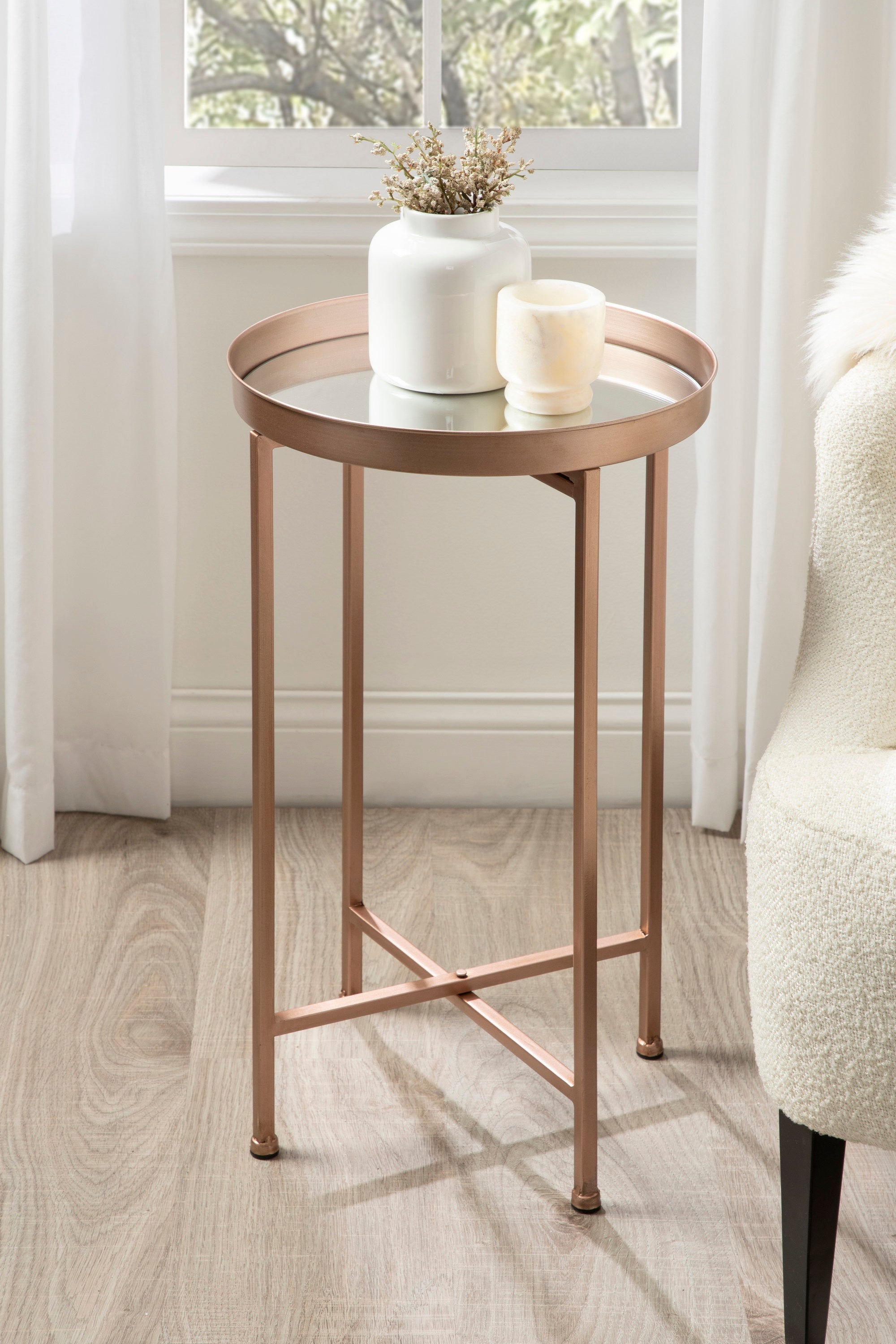 Rose gold metal discount side table