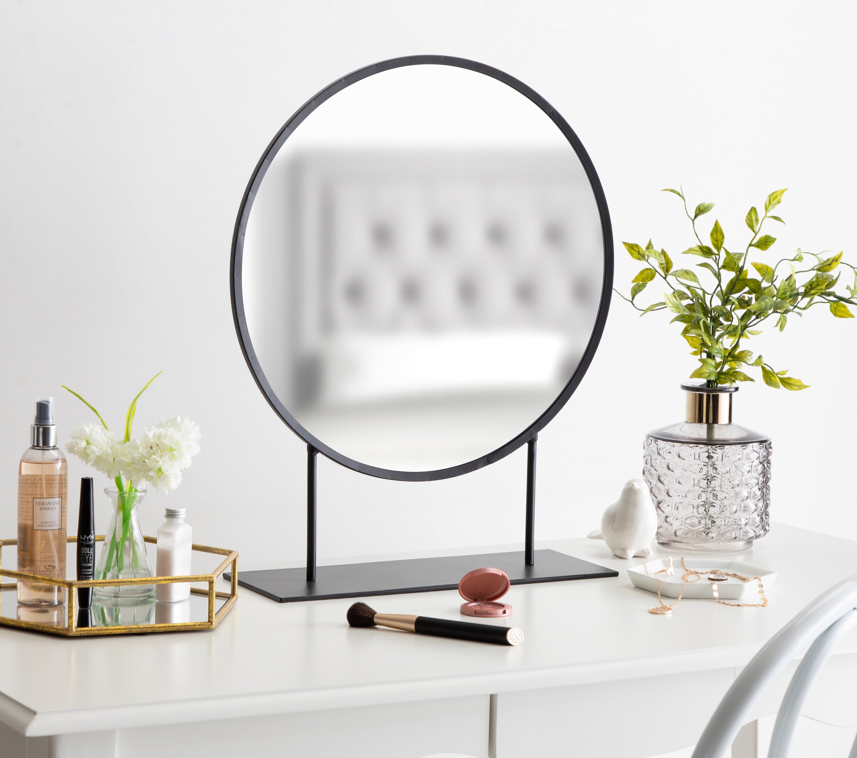 Round Table Mirror on Vanity