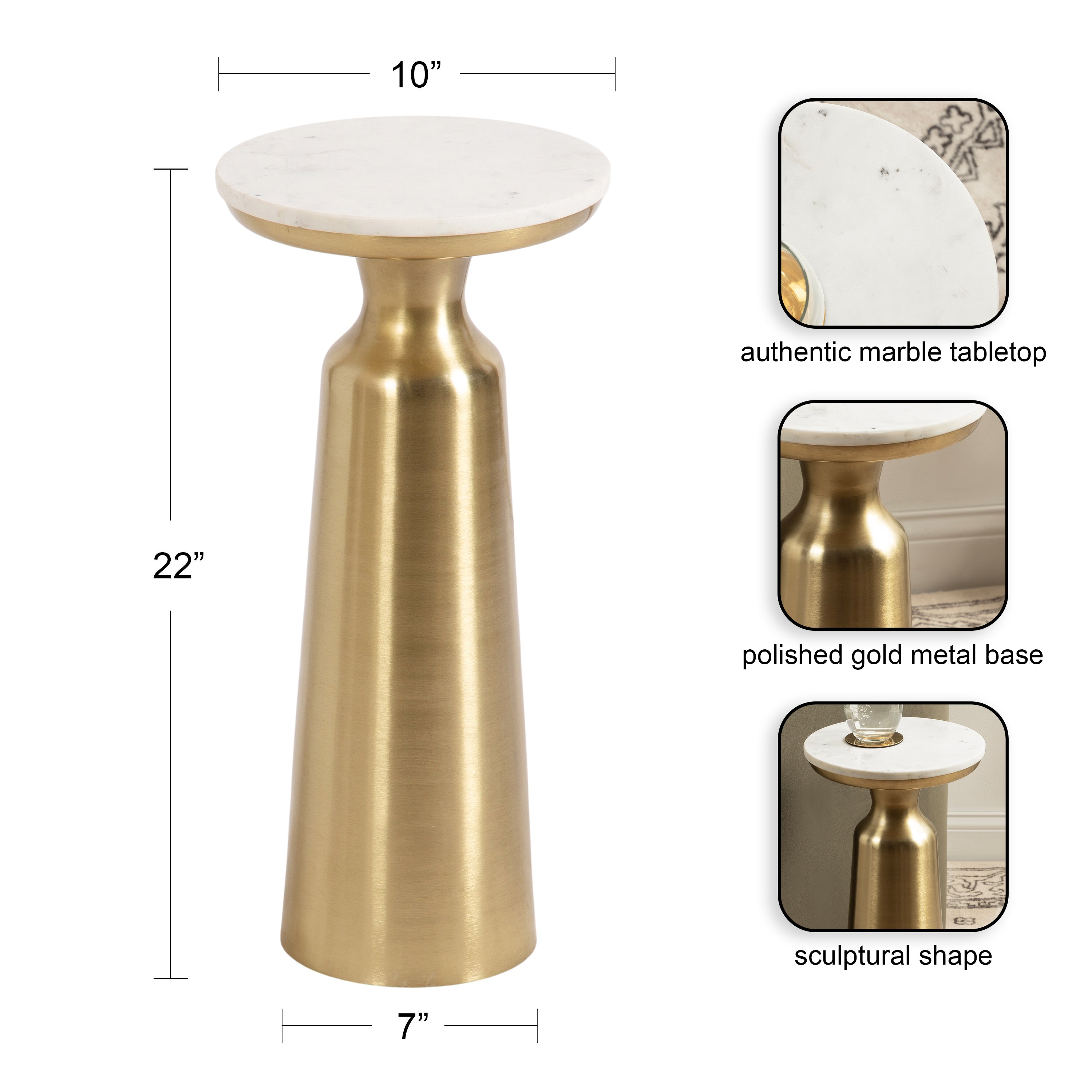 Drink Table White Gold 10x10x22 2