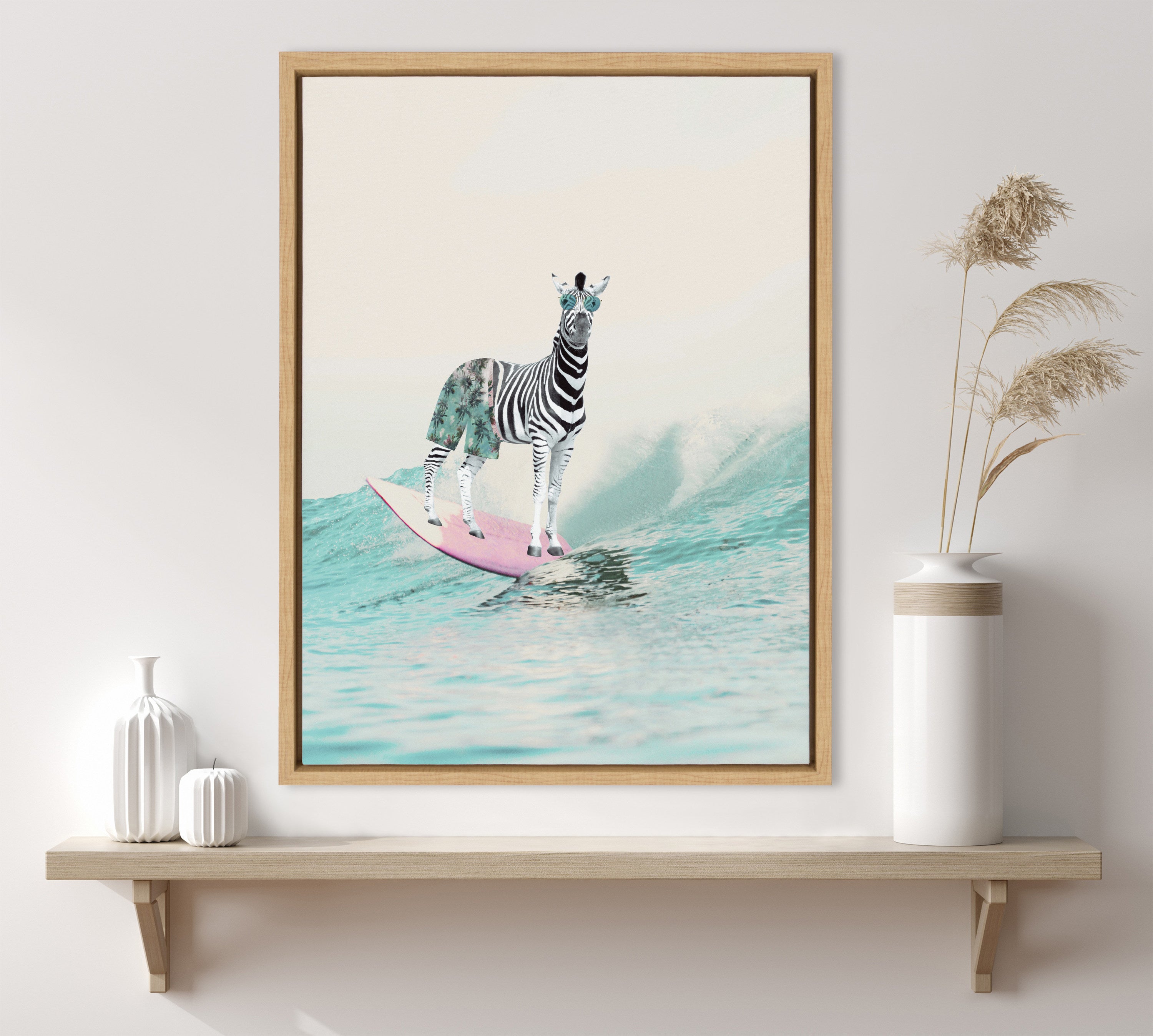 Sylvie Zebra Surfer Framed Canvas by July Art Prints