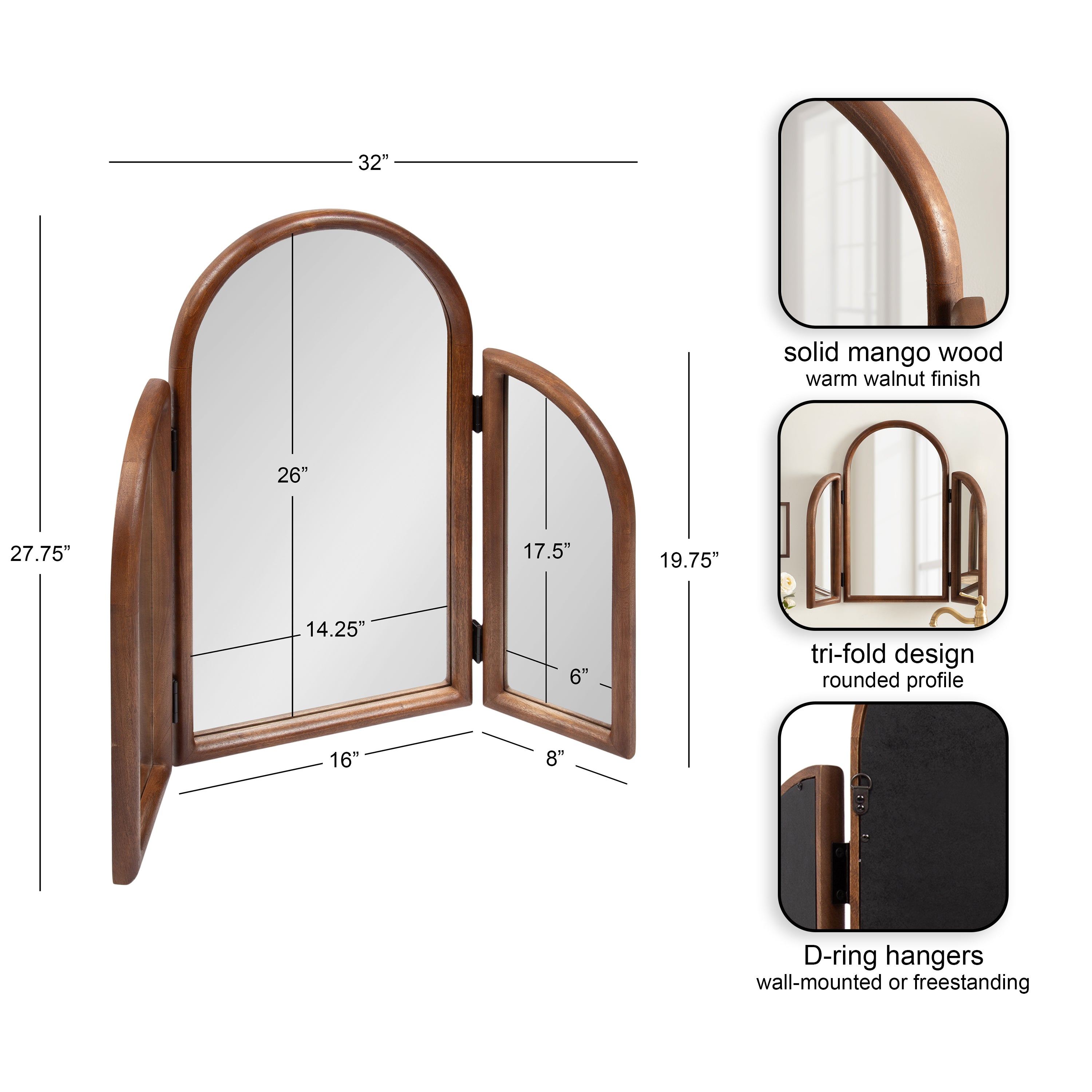 Functional Mirror Walnut Brown 32x28 2